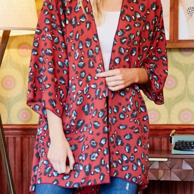 << PHOEBE >> LIGHTWEIGHT PLUS LEOPARD KIMONO CARDIGAN