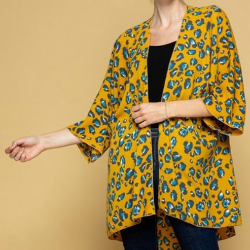 << PHOEBE >> LIGHTWEIGHT PLUS LEOPARD KIMONO CARDIGAN