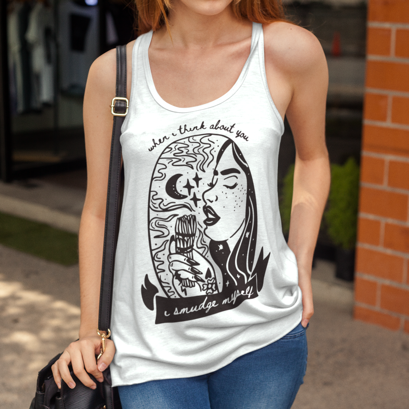 « WHEN I THINK ABOUT YOU I SMUDGE MYSELF » WOMEN'S SLOUCHY TANK