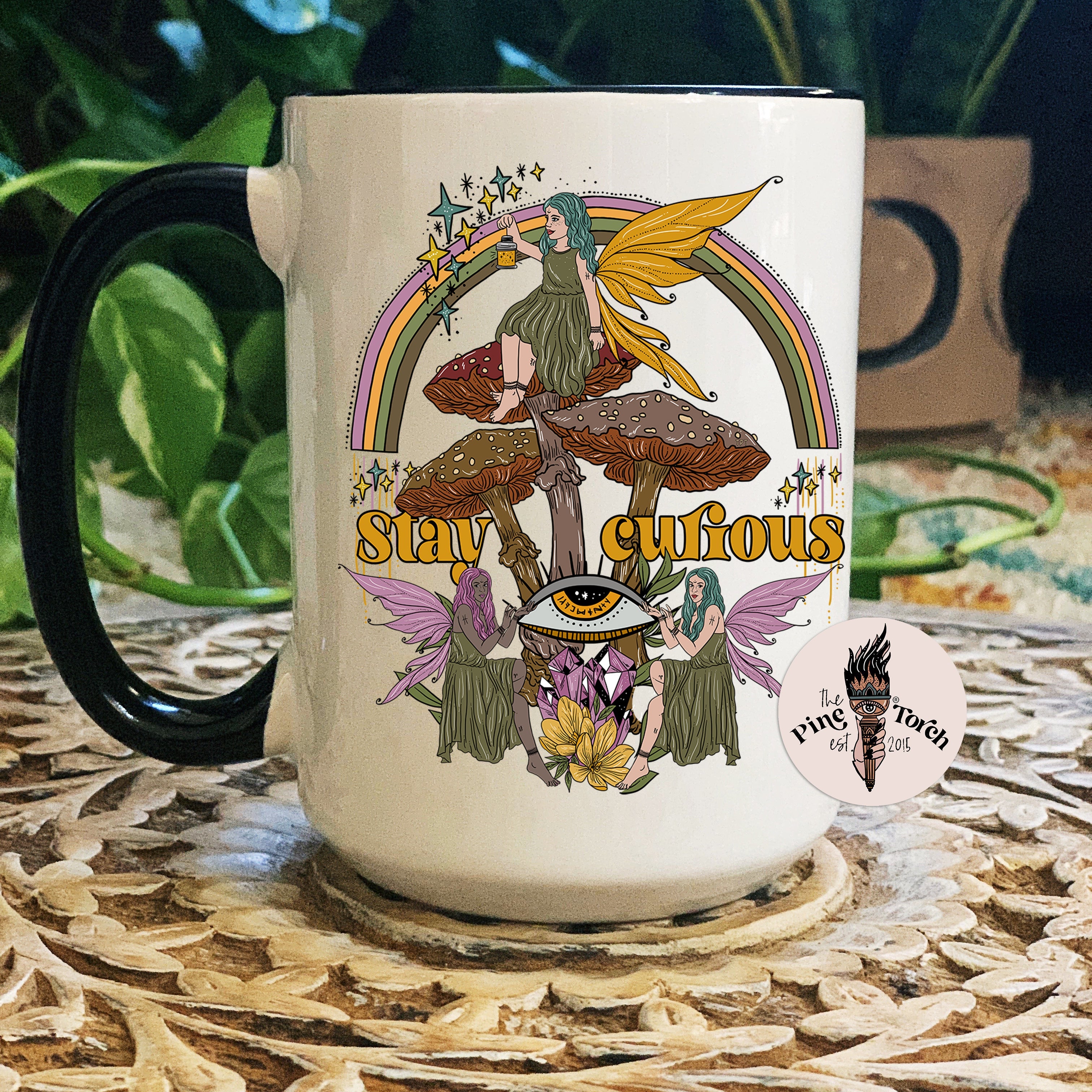 STAY CURIOUS // BLACK RIM MUG