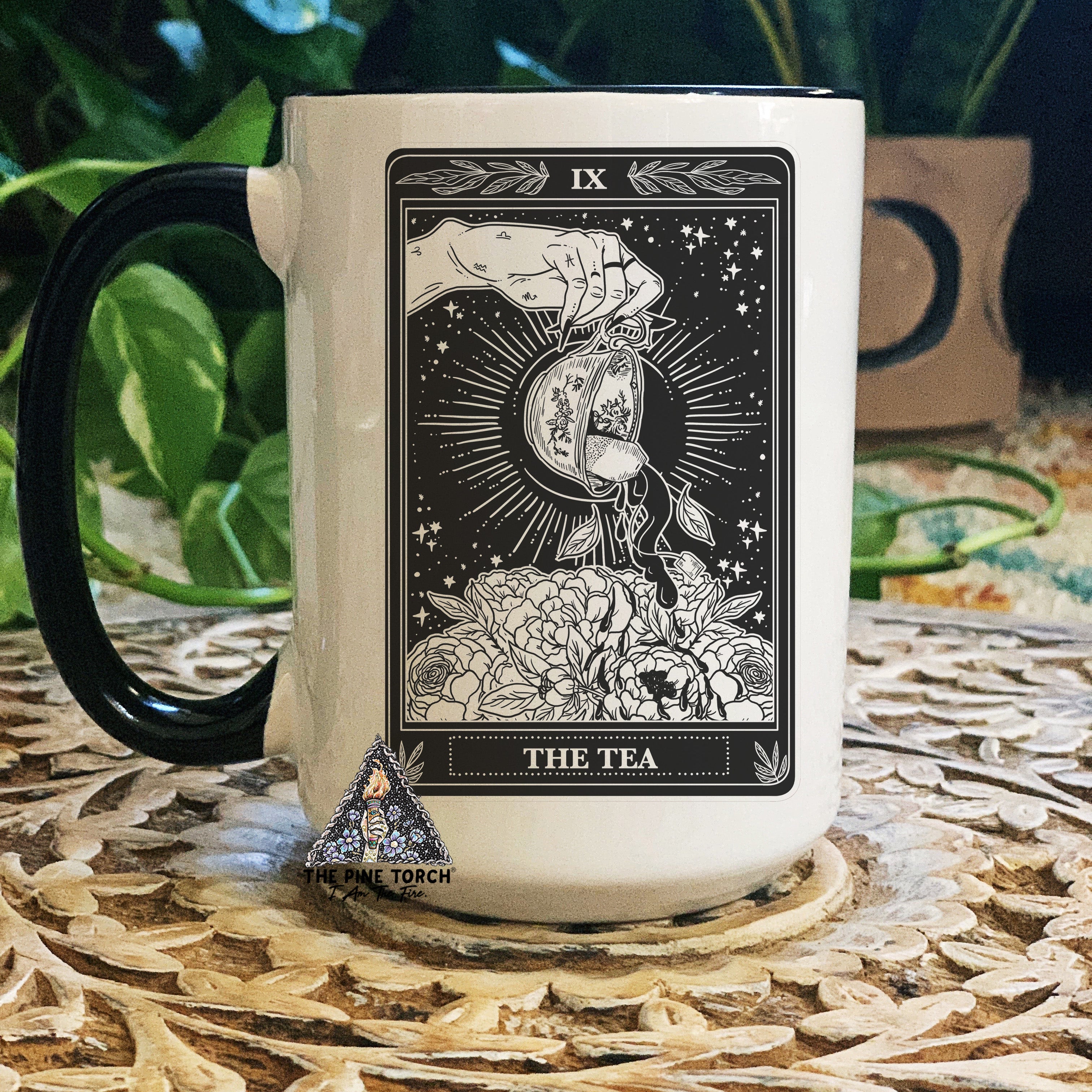 THE TEA (BW) // BLACK RIM MUG