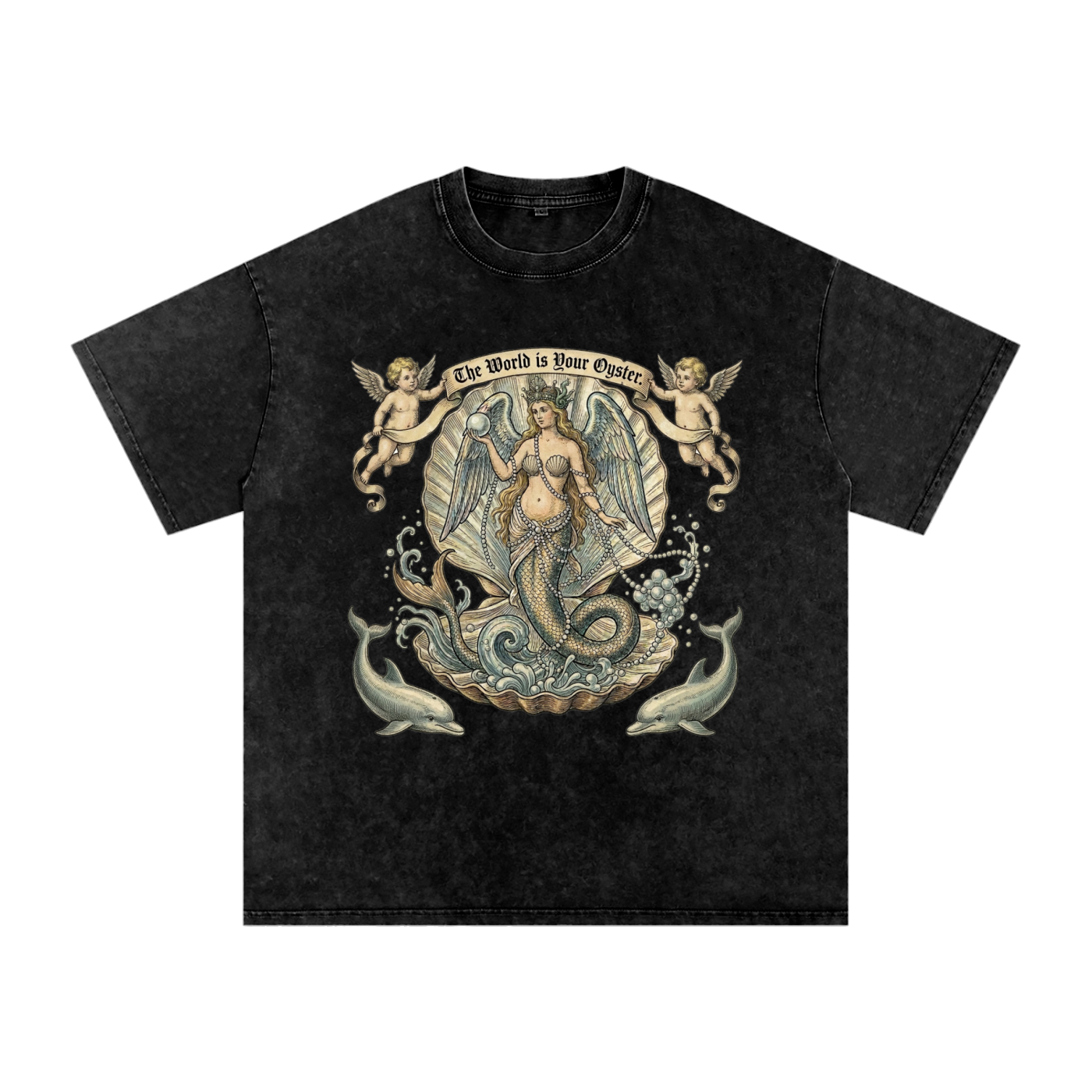 The World is Your Oyster // Snow Washed Oversized Cotton T-Shirt