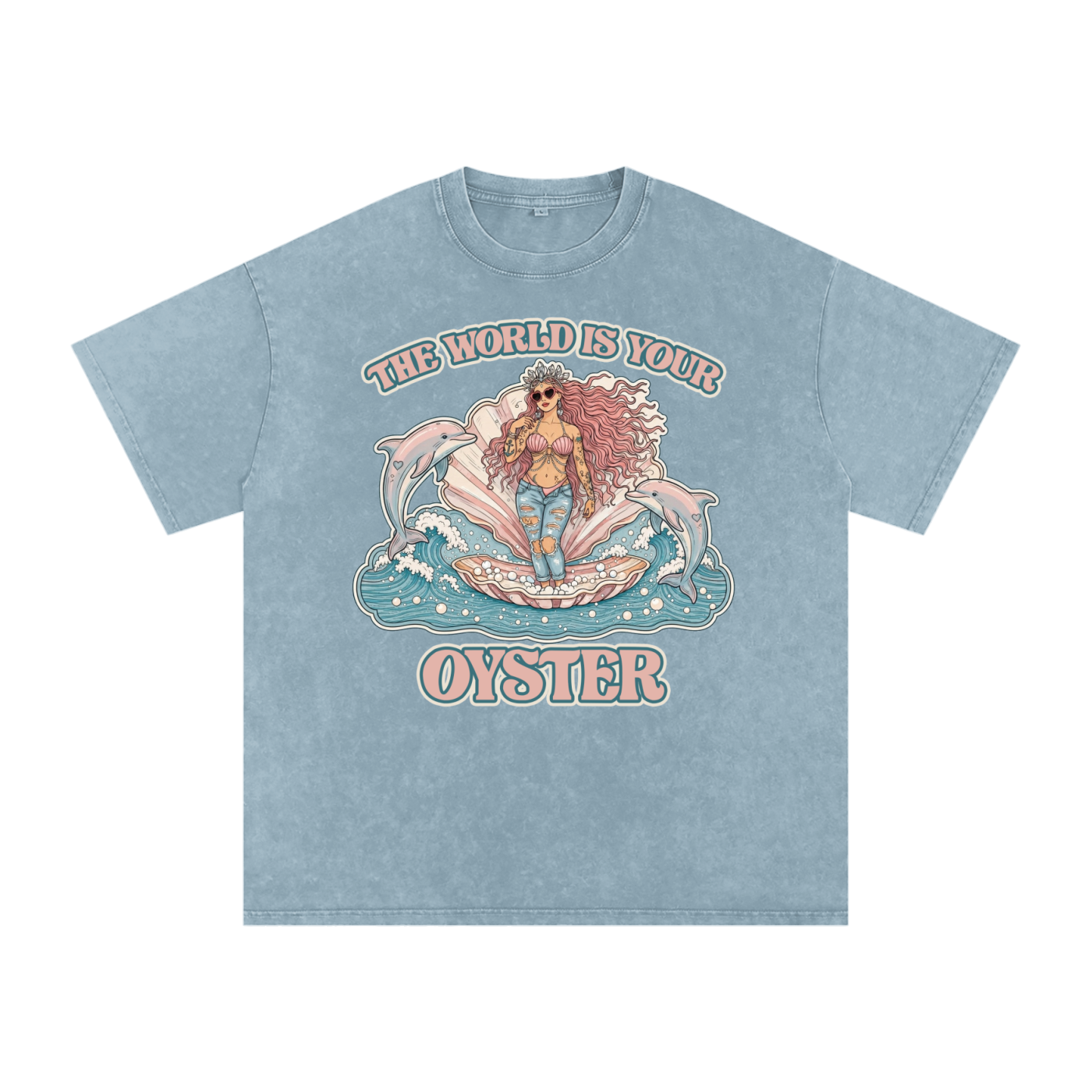 The World is Your Oyster // Snow Washed Oversized Cotton T-Shirt