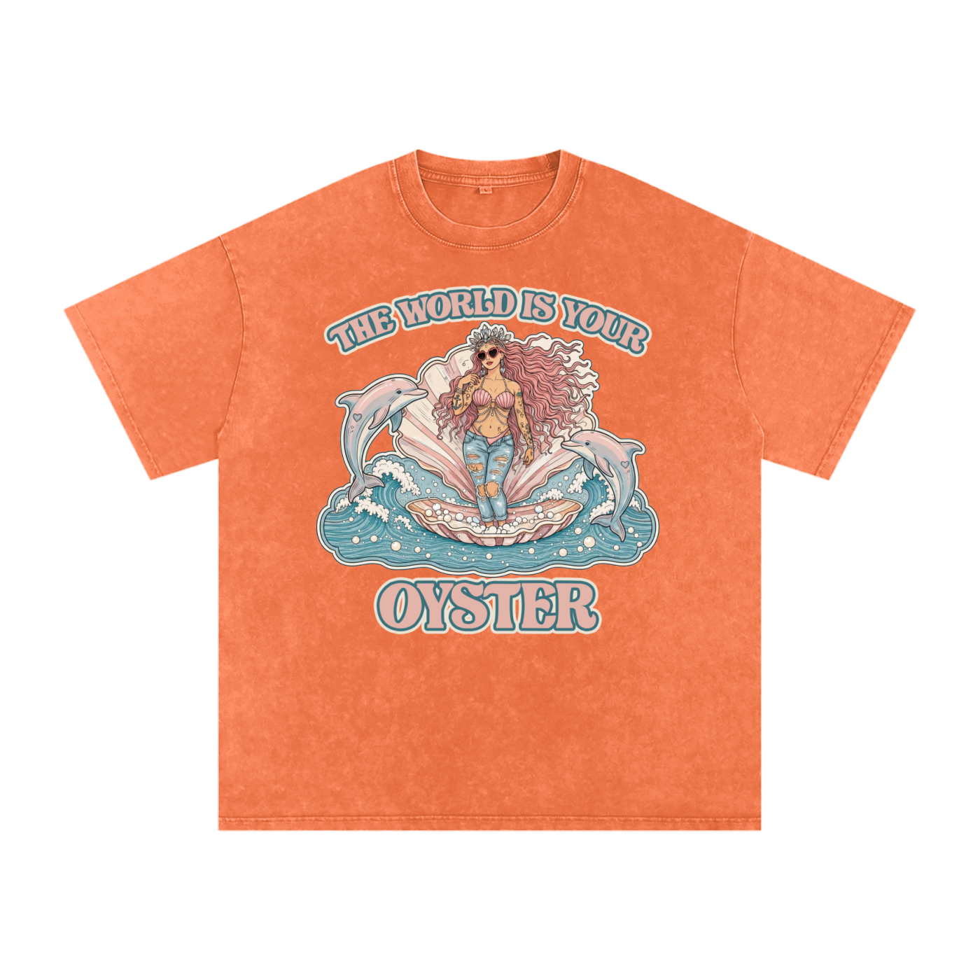 The World is Your Oyster // Snow Washed Oversized Cotton T-Shirt