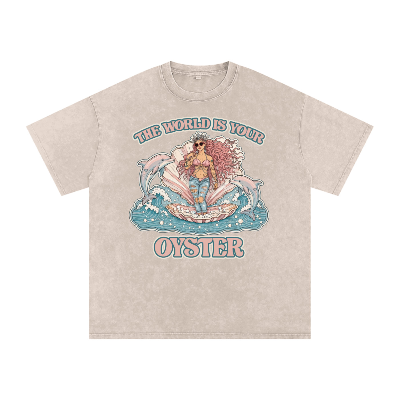 The World is Your Oyster // Snow Washed Oversized Cotton T-Shirt