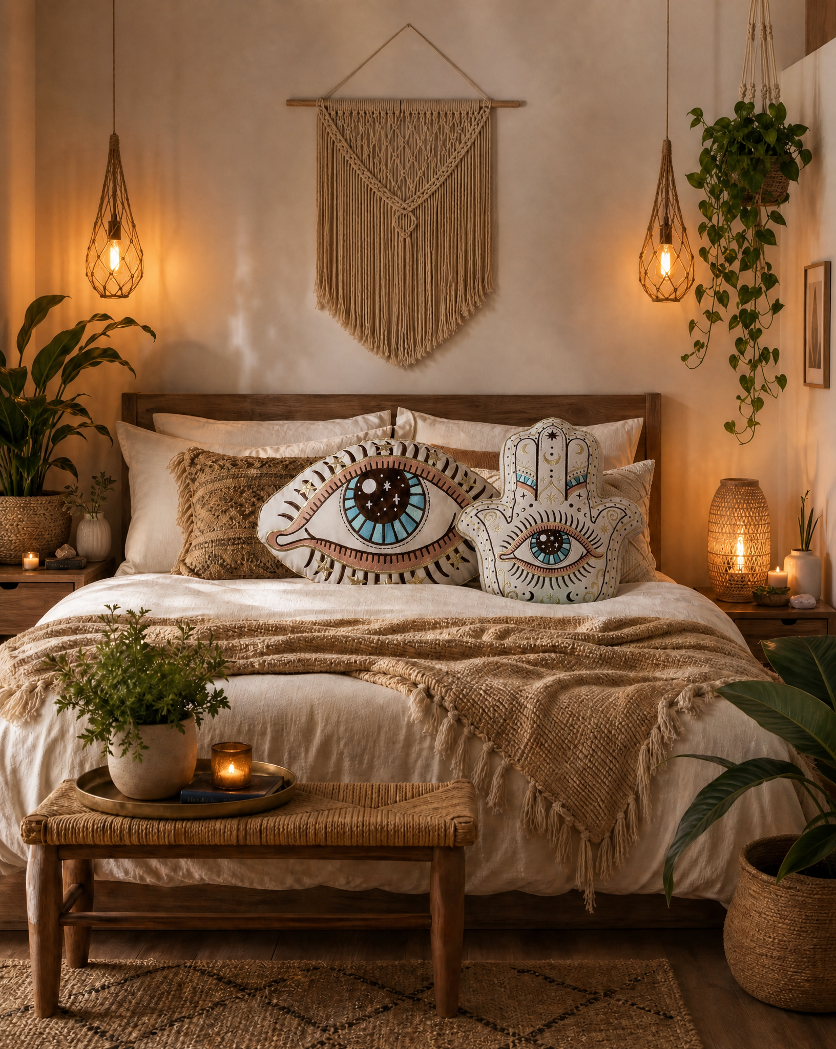 << HAMSA >> OVERSIZED PLUSH EMBROIDERED PILLOW