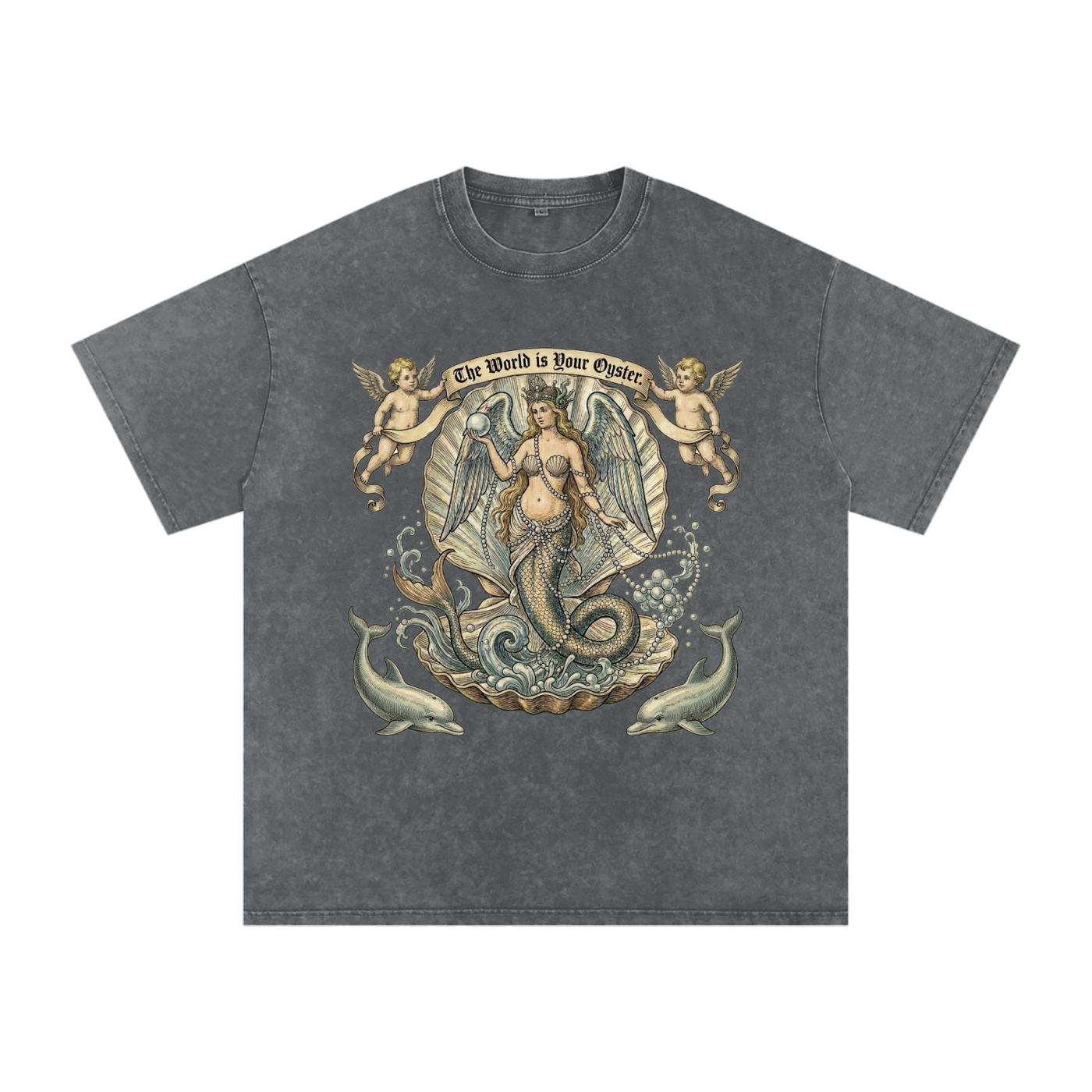 The World is Your Oyster // Snow Washed Oversized Cotton T-Shirt