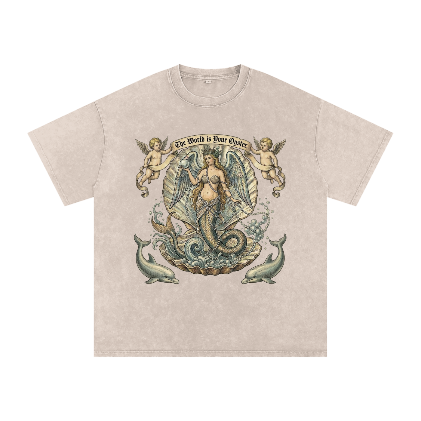 The World is Your Oyster // Snow Washed Oversized Cotton T-Shirt