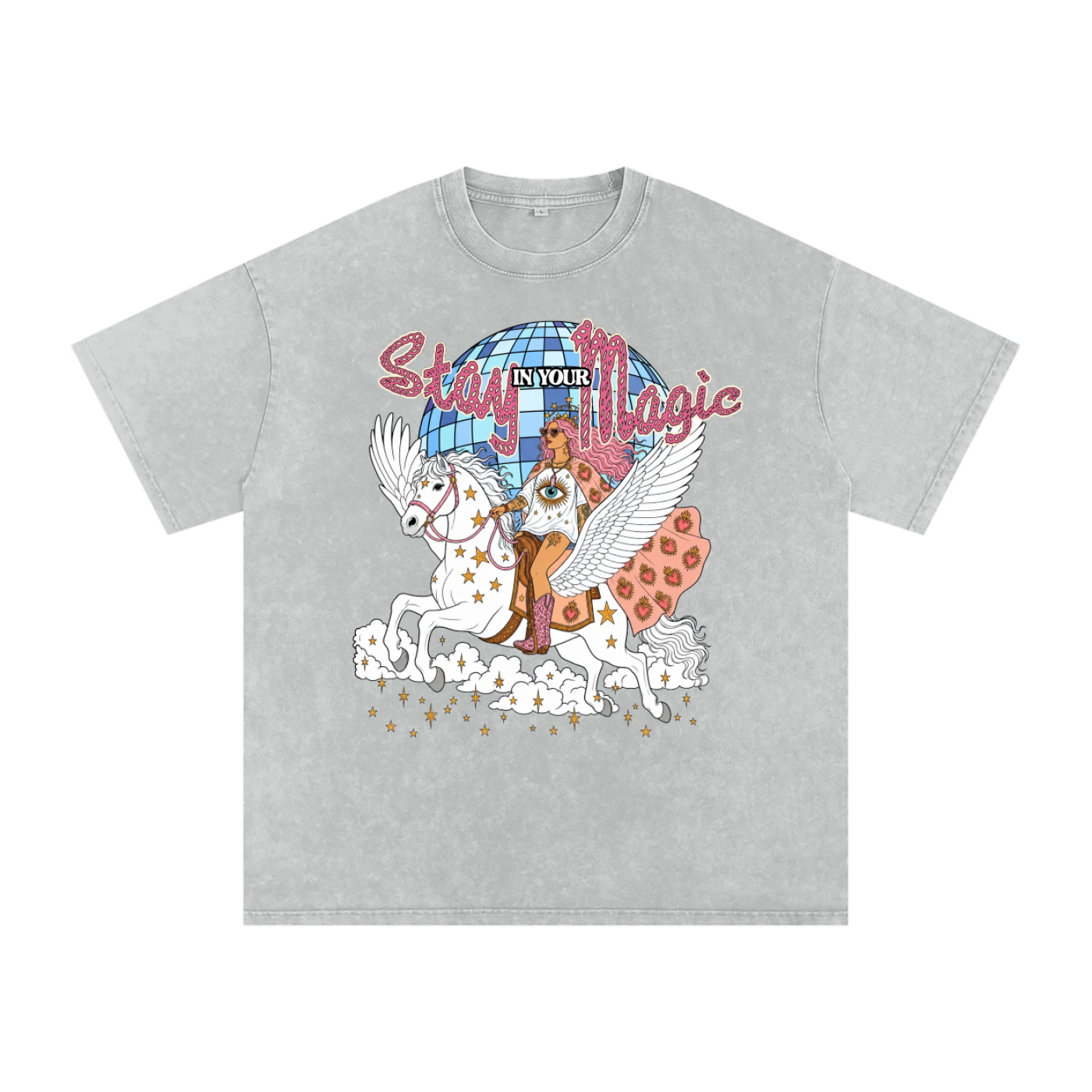 Stay in Your Magic // Snow Washed Oversized Cotton T-Shirt