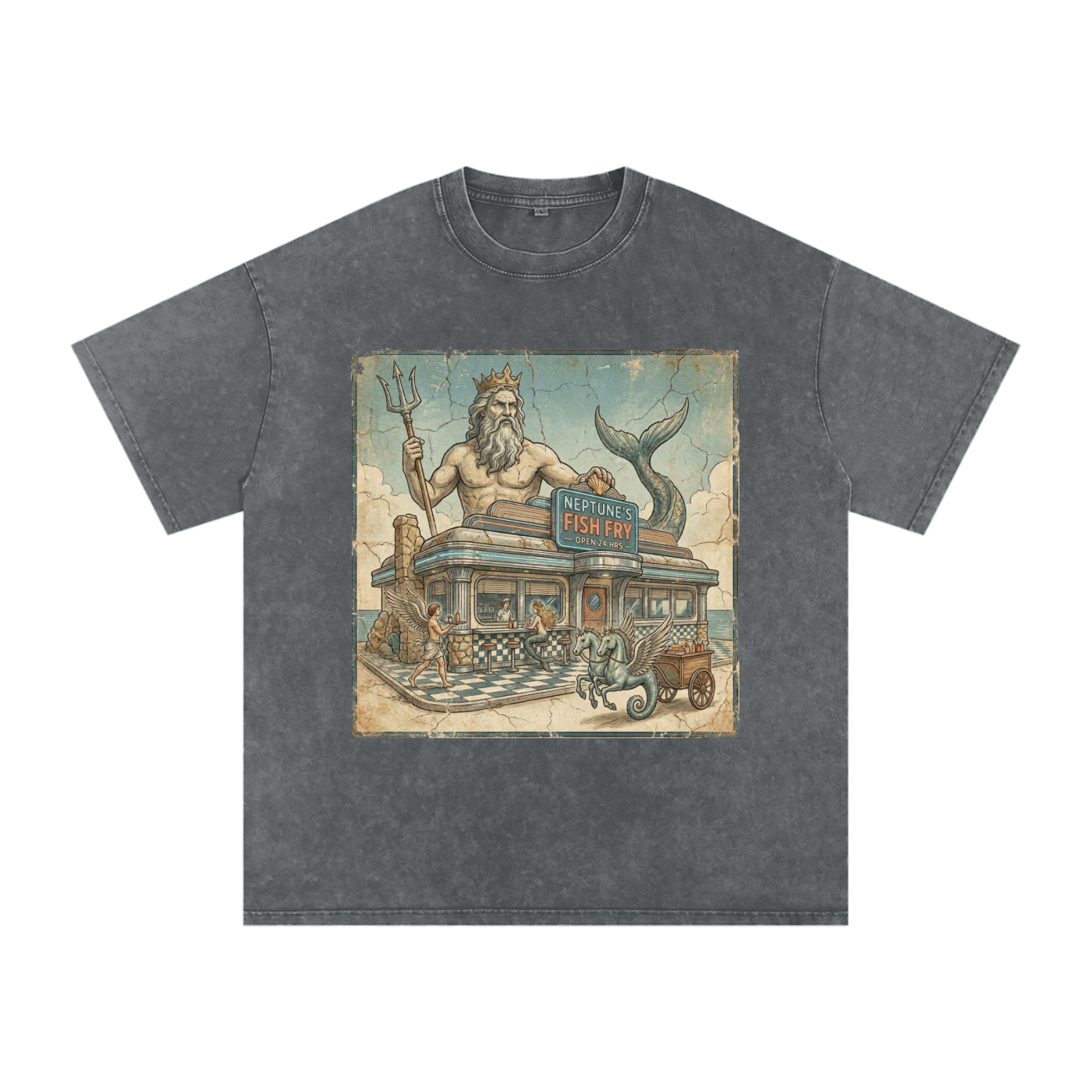 Neptune's Fish Fry // Snow Washed Oversized Cotton T-Shirt