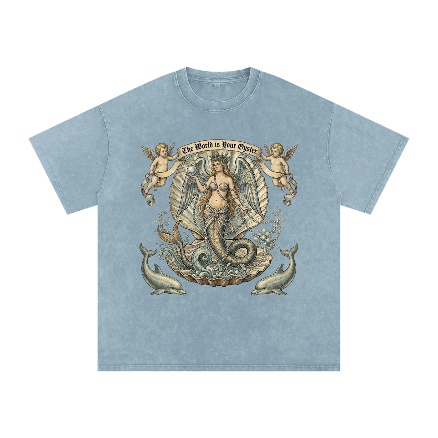 The World is Your Oyster // Snow Washed Oversized Cotton T-Shirt