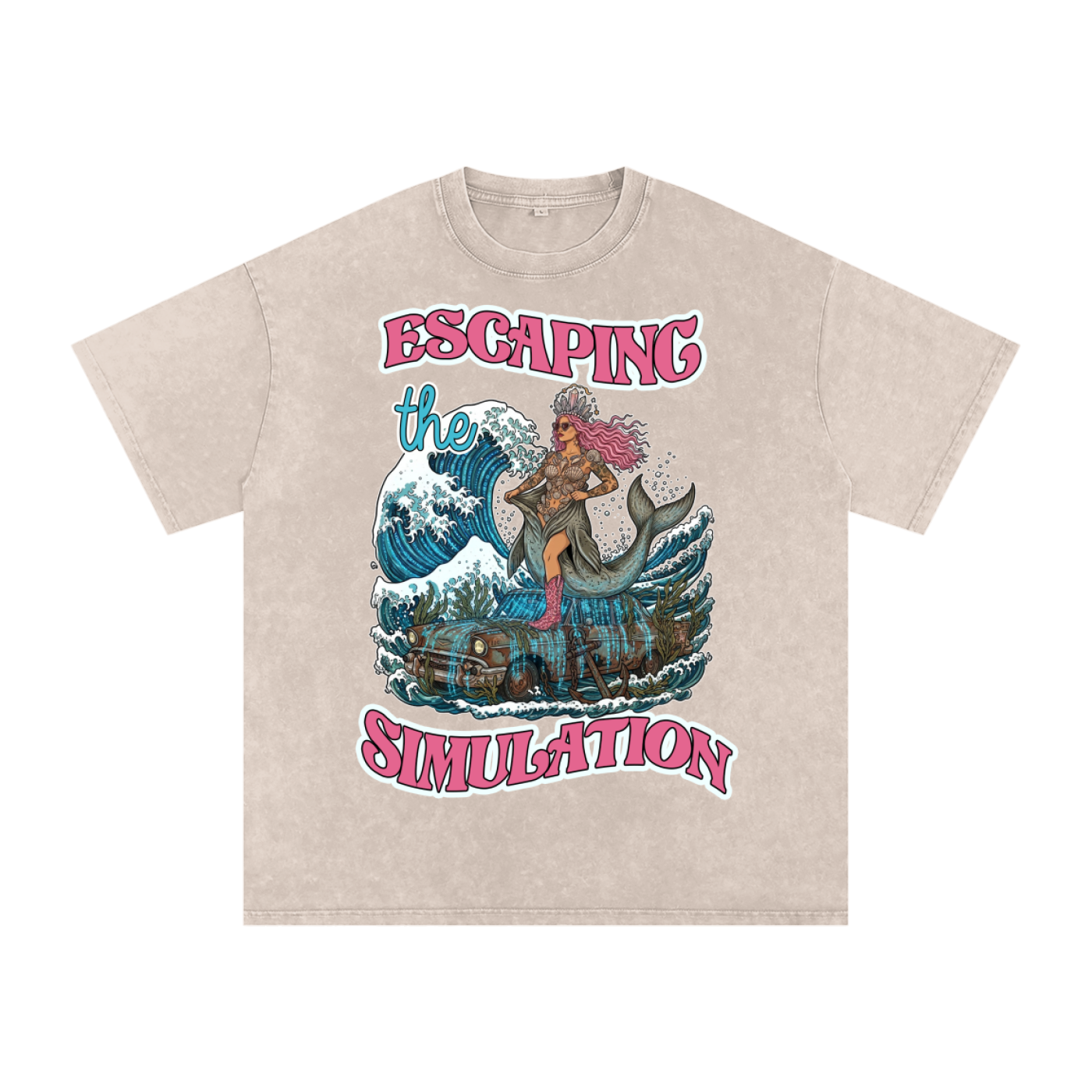 Escaping the Simulation // Snow Washed Oversized Cotton T-Shirt