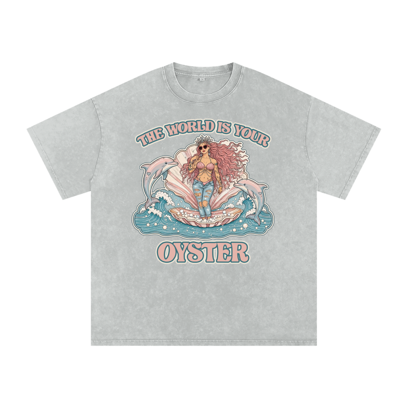 The World is Your Oyster // Snow Washed Oversized Cotton T-Shirt