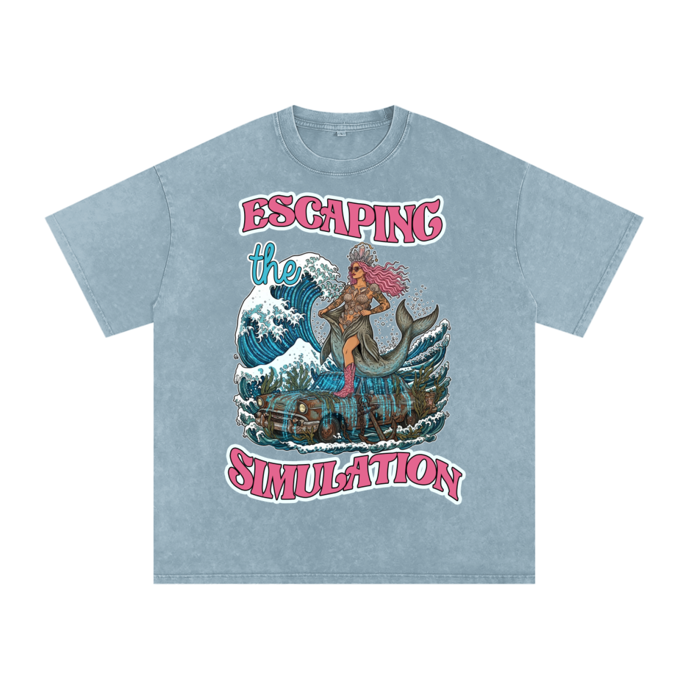 Escaping the Simulation // Snow Washed Oversized Cotton T-Shirt