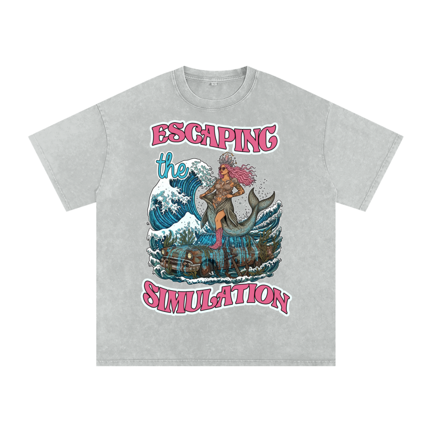 Escaping the Simulation // Snow Washed Oversized Cotton T-Shirt