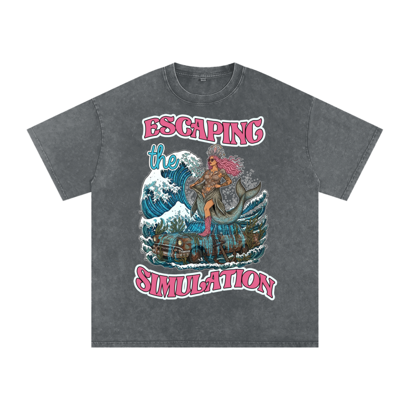 Escaping the Simulation // Snow Washed Oversized Cotton T-Shirt