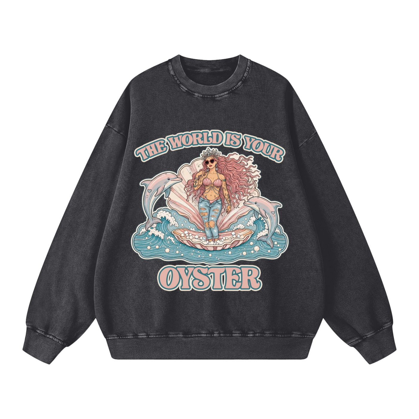 The World is Your Oyster // Snow Washed Oversized Sweatshirt