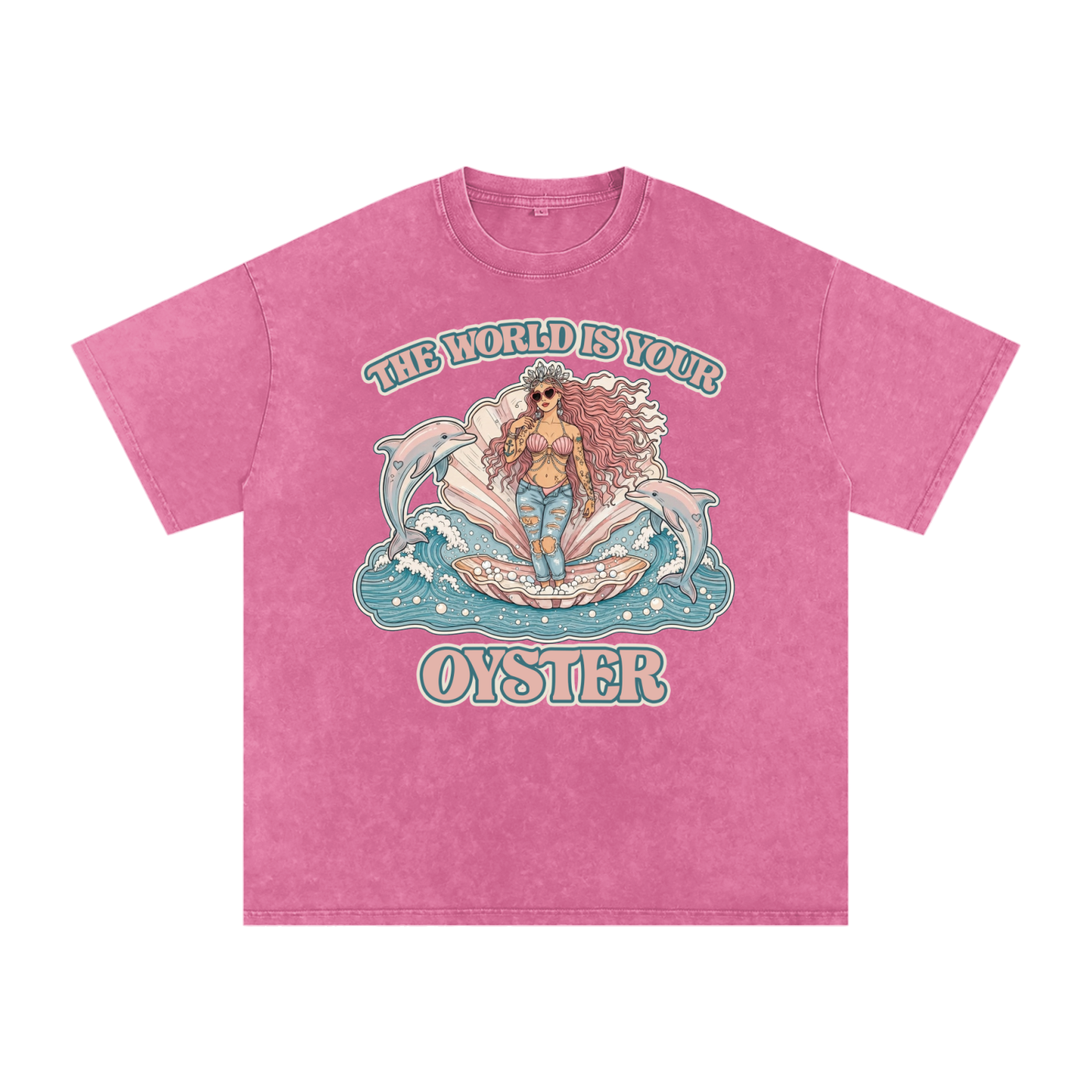 The World is Your Oyster // Snow Washed Oversized Cotton T-Shirt