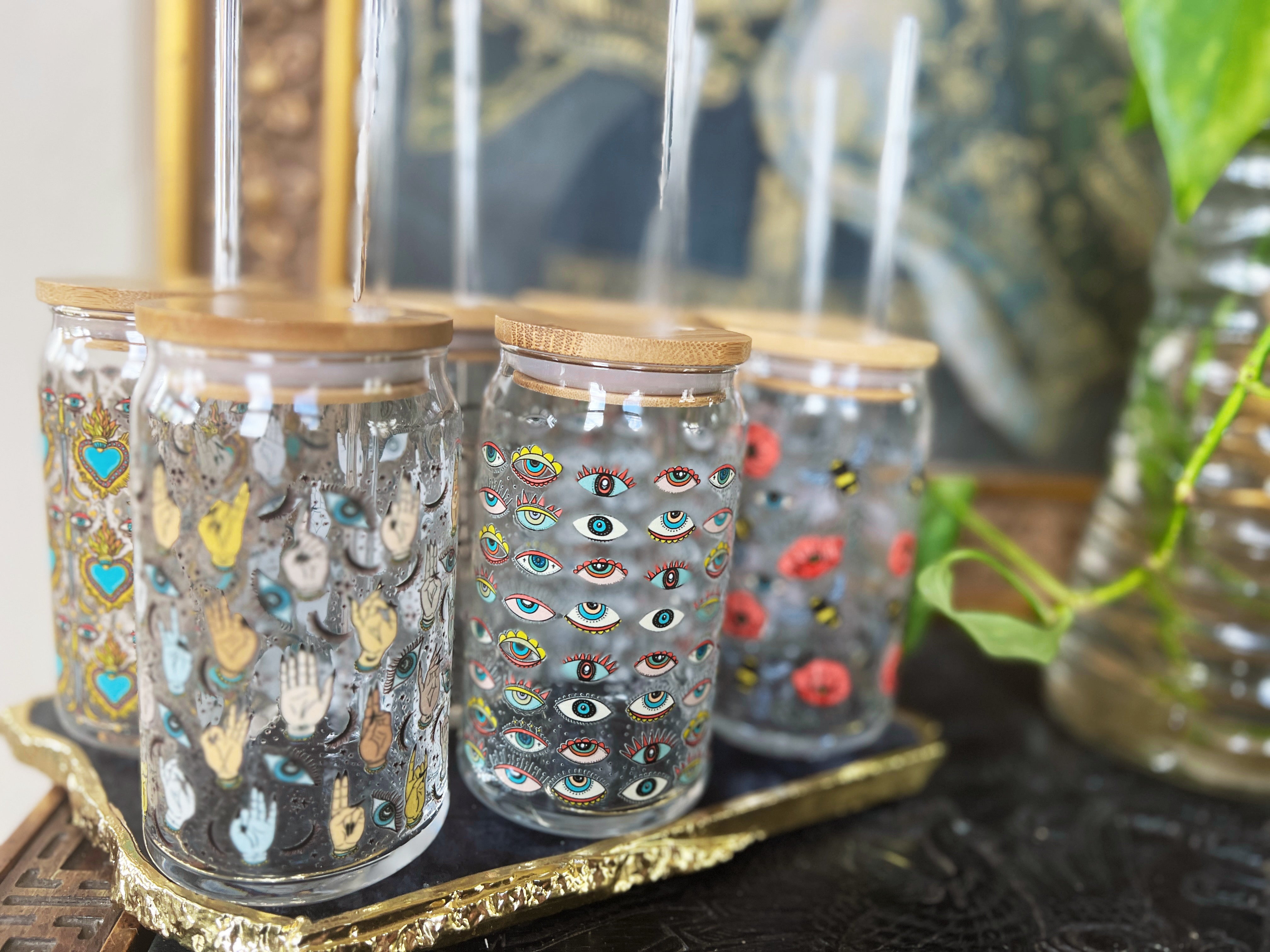 BOO BEES // GLASS TUMBLER WITH STRAW