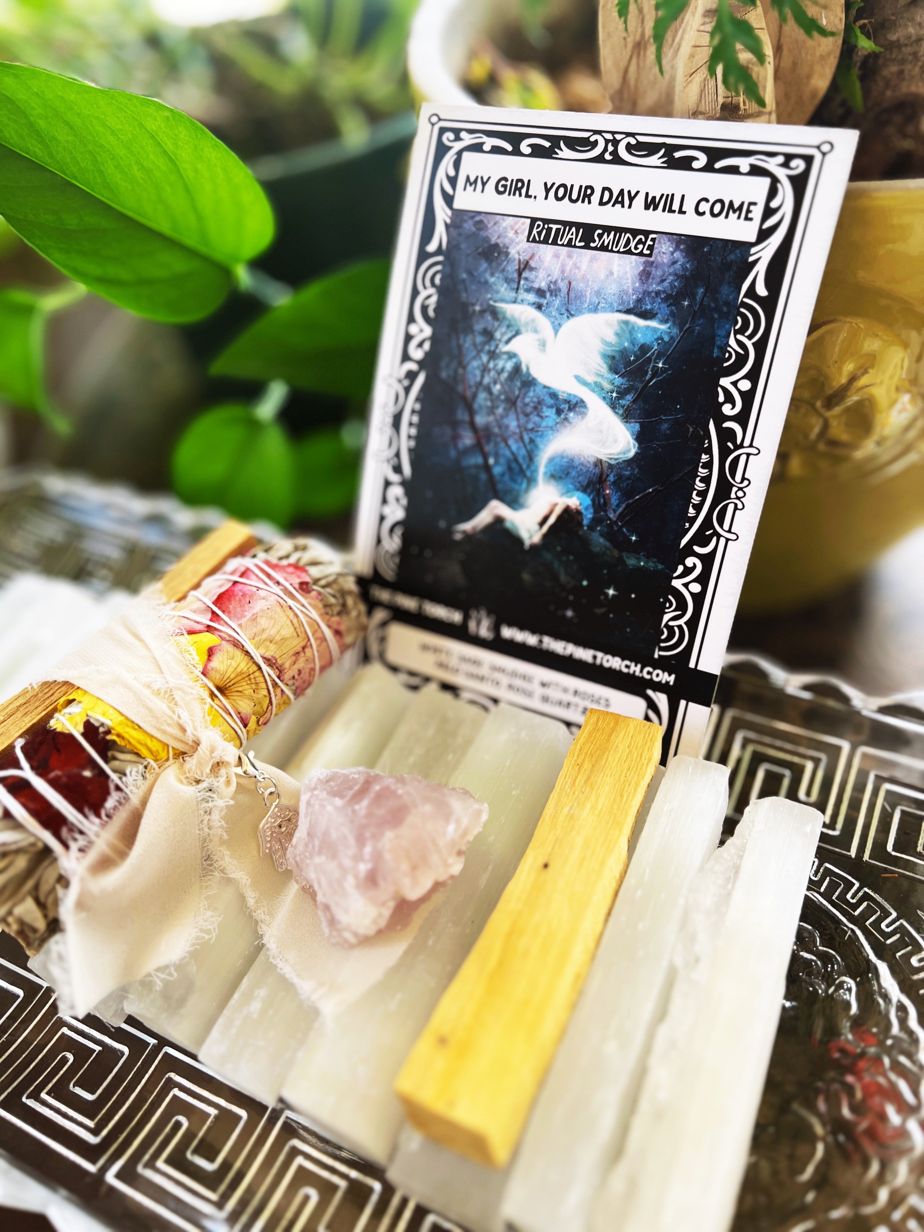 YOUR DAY WILL COME << WHITE SAGE WITH ROSES, PALO SANTO, ROSE QUARTZ >> RITUAL KIT