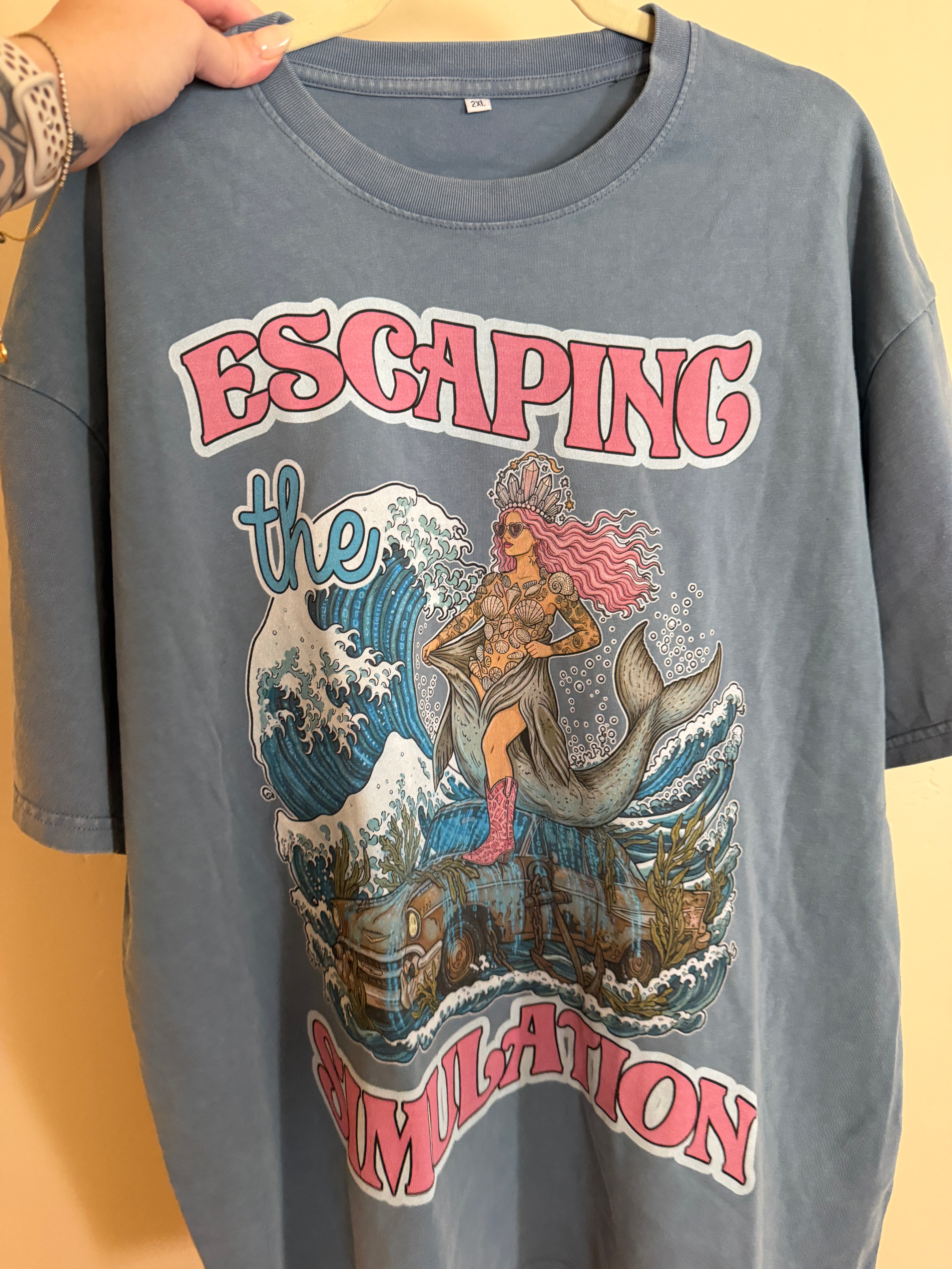Escaping the Simulation // Snow Washed Oversized Cotton T-Shirt