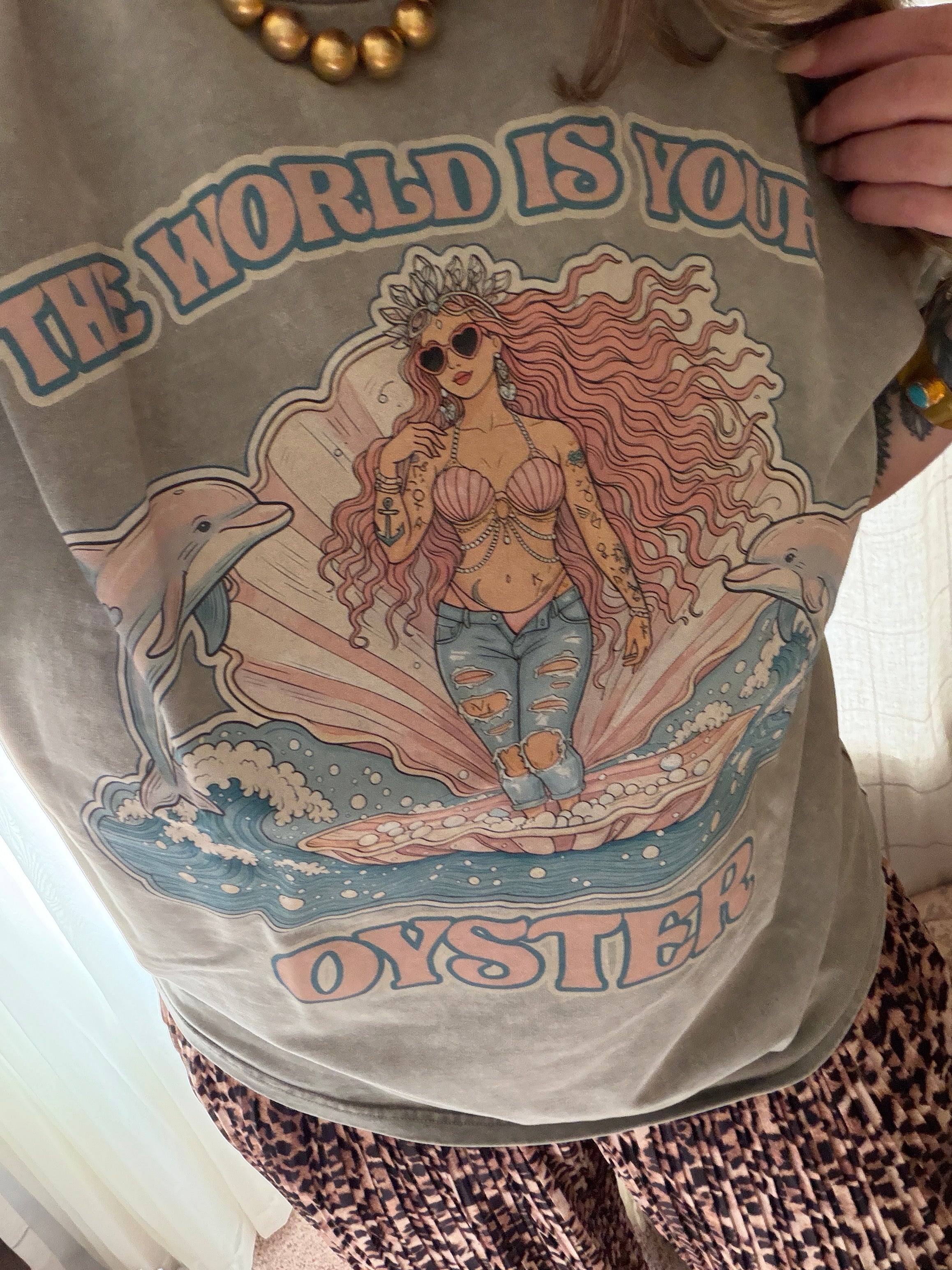 The World is Your Oyster // Snow Washed Oversized Cotton T-Shirt