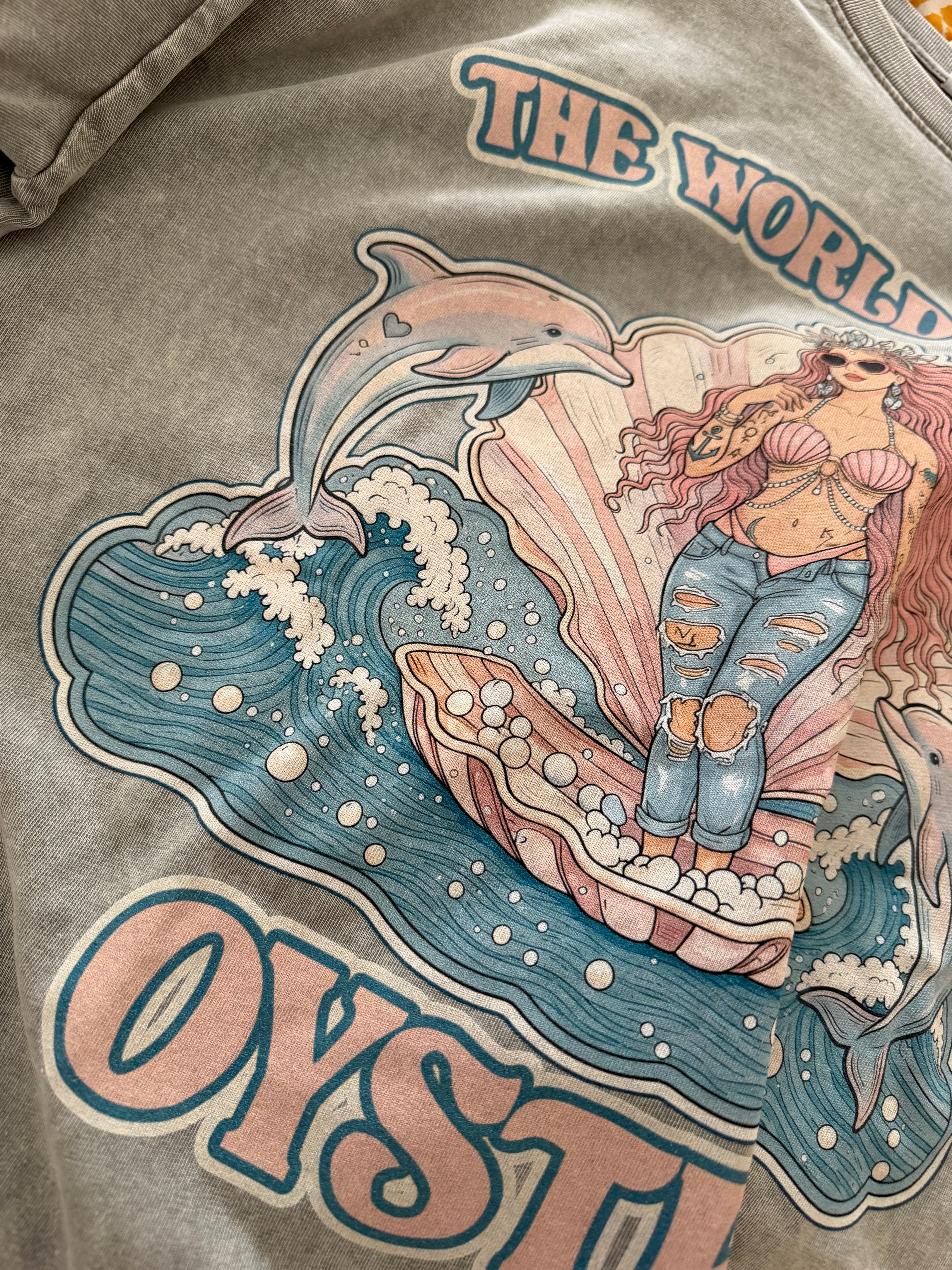 The World is Your Oyster // Snow Washed Oversized Cotton T-Shirt