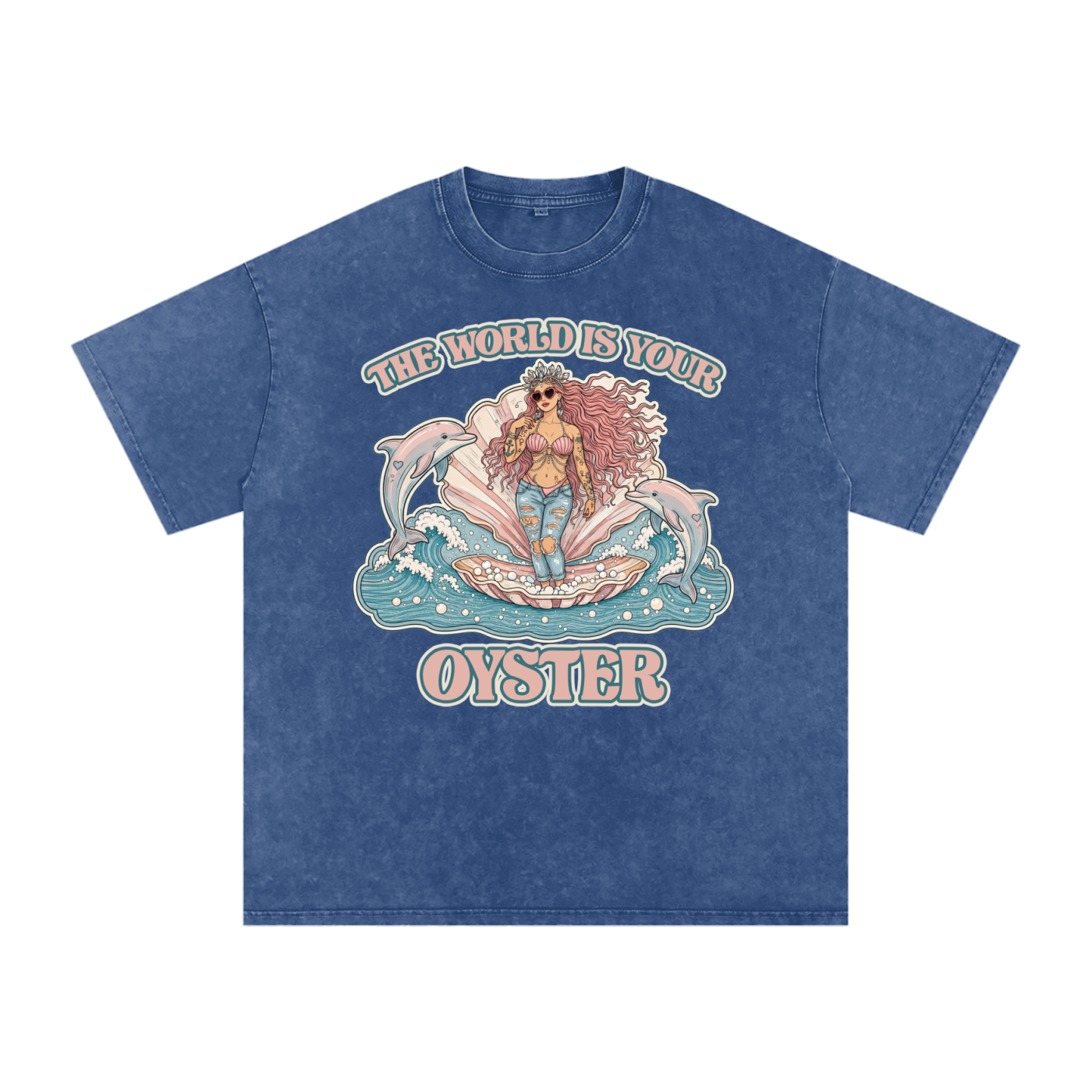The World is Your Oyster // Snow Washed Oversized Cotton T-Shirt