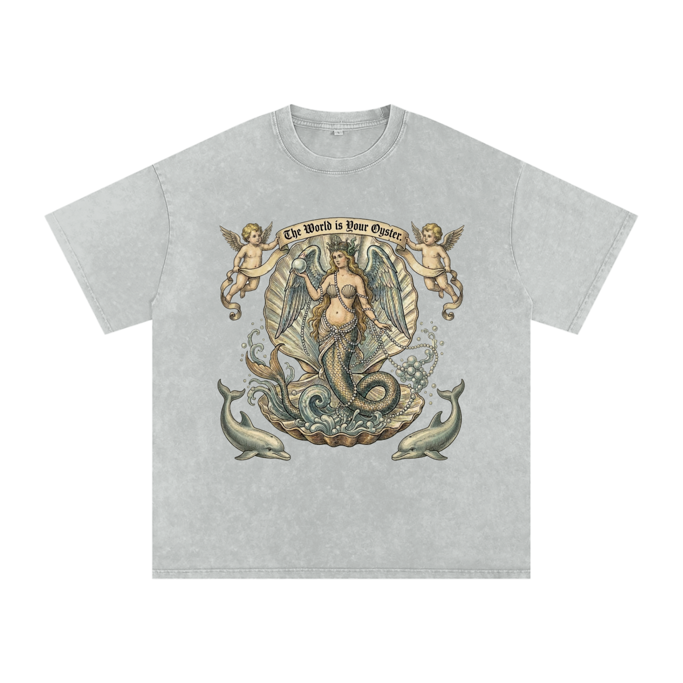 The World is Your Oyster // Snow Washed Oversized Cotton T-Shirt