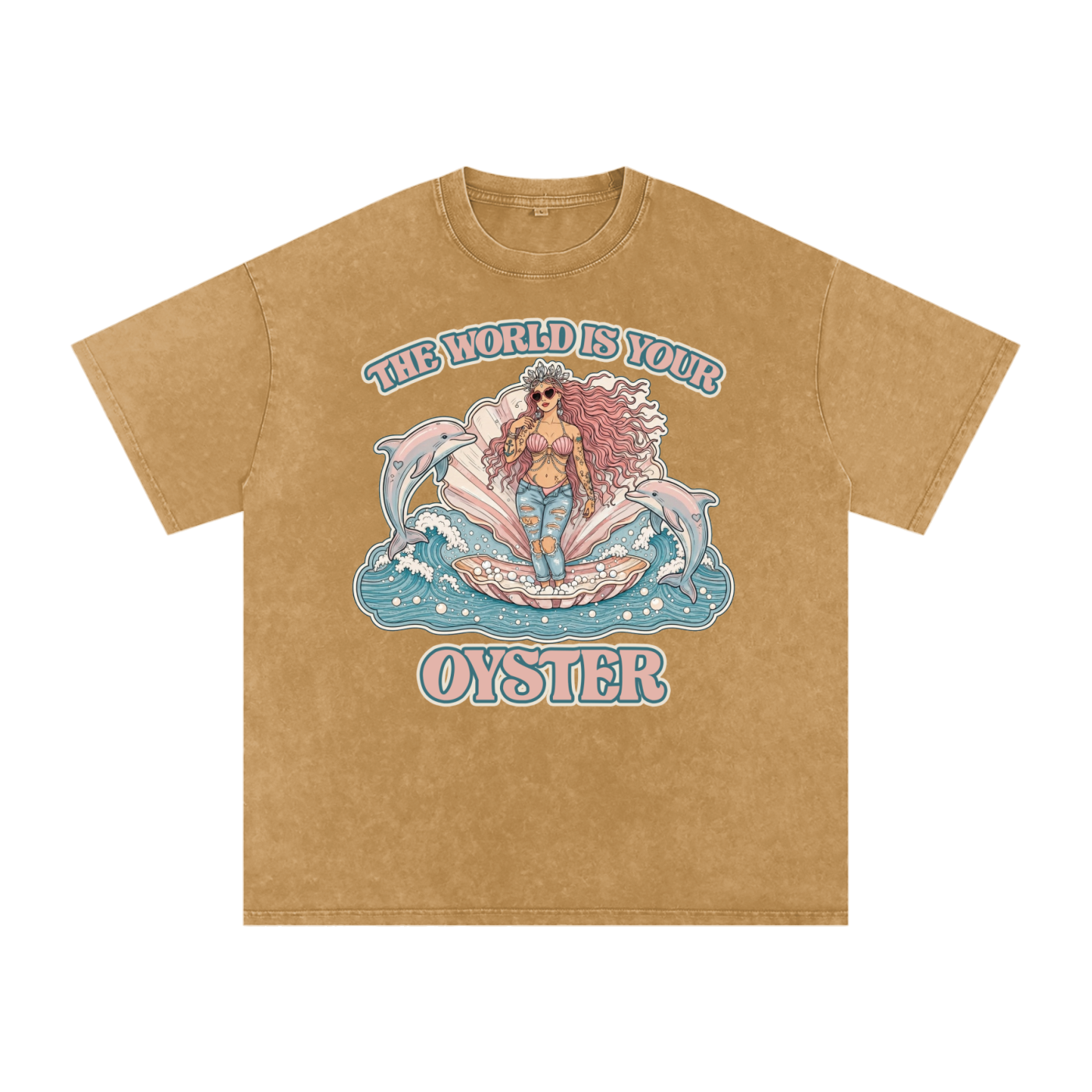 The World is Your Oyster // Snow Washed Oversized Cotton T-Shirt