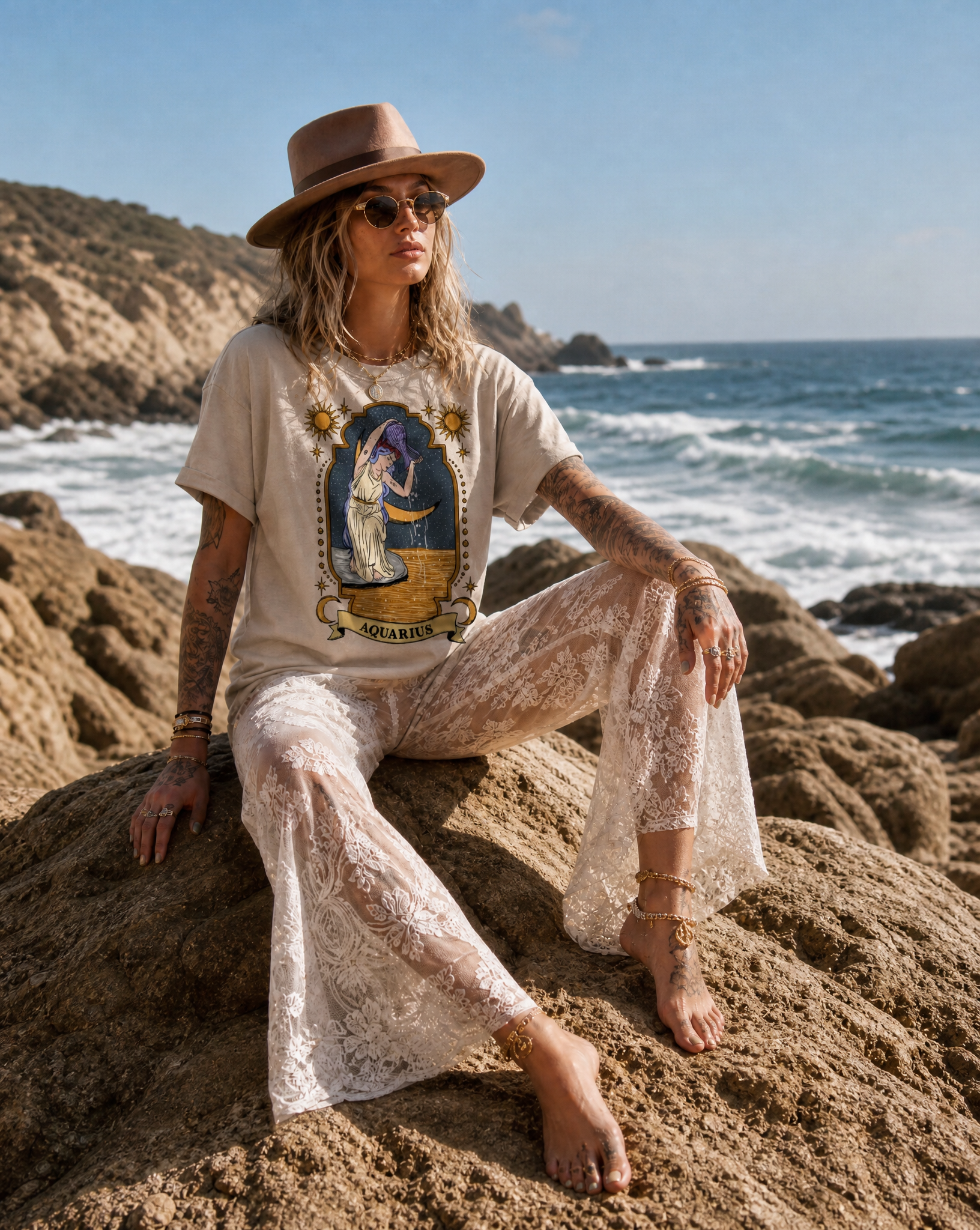 Aquarius // Snow Washed Oversized Cotton T-Shirt