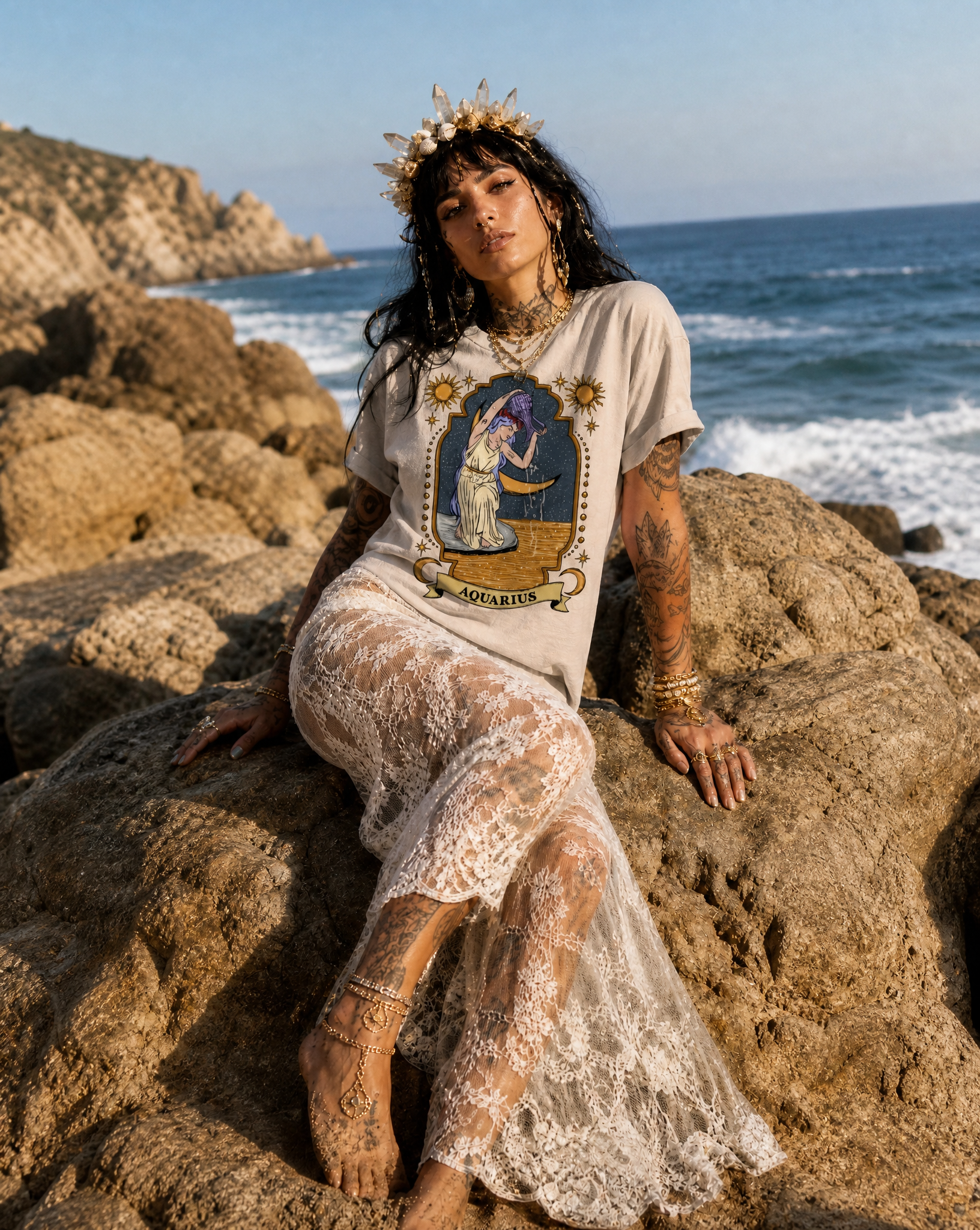 Aquarius // Snow Washed Oversized Cotton T-Shirt