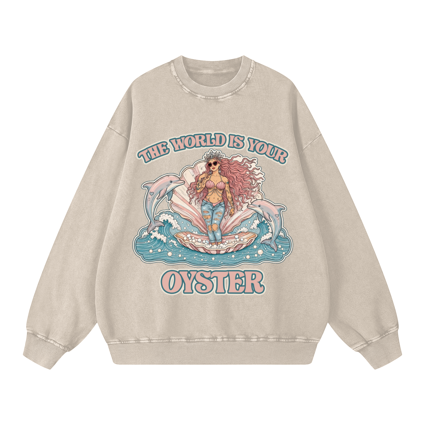 The World is Your Oyster // Snow Washed Oversized Sweatshirt