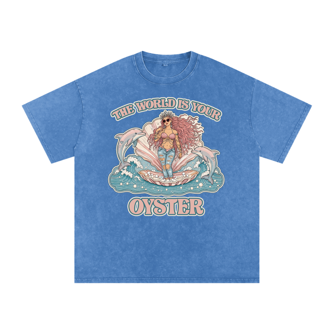 The World is Your Oyster // Snow Washed Oversized Cotton T-Shirt