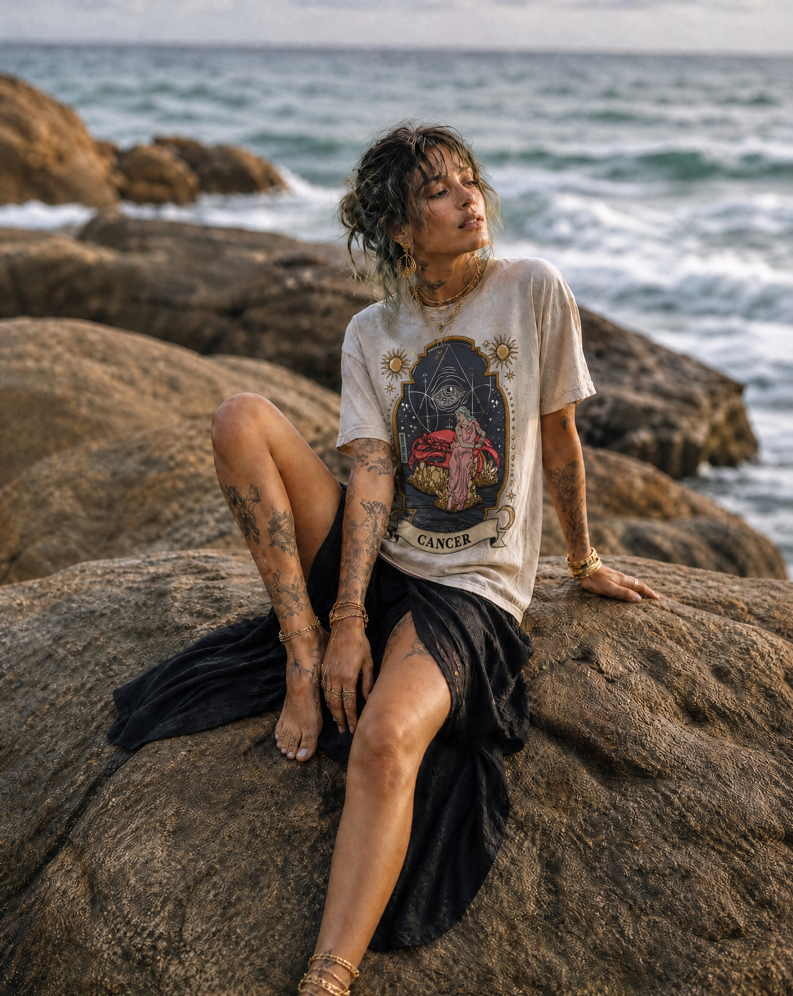 Cancer // Snow Washed Oversized Cotton T-Shirt