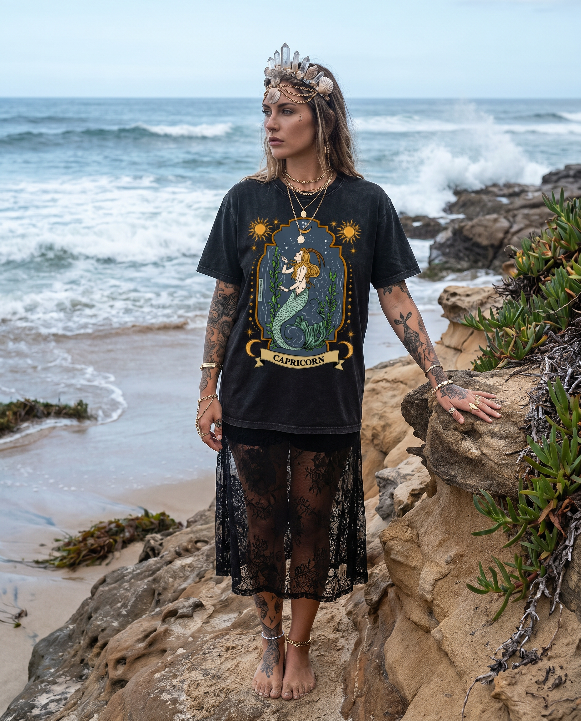 Capricorn // Snow Washed Oversized Cotton T-Shirt