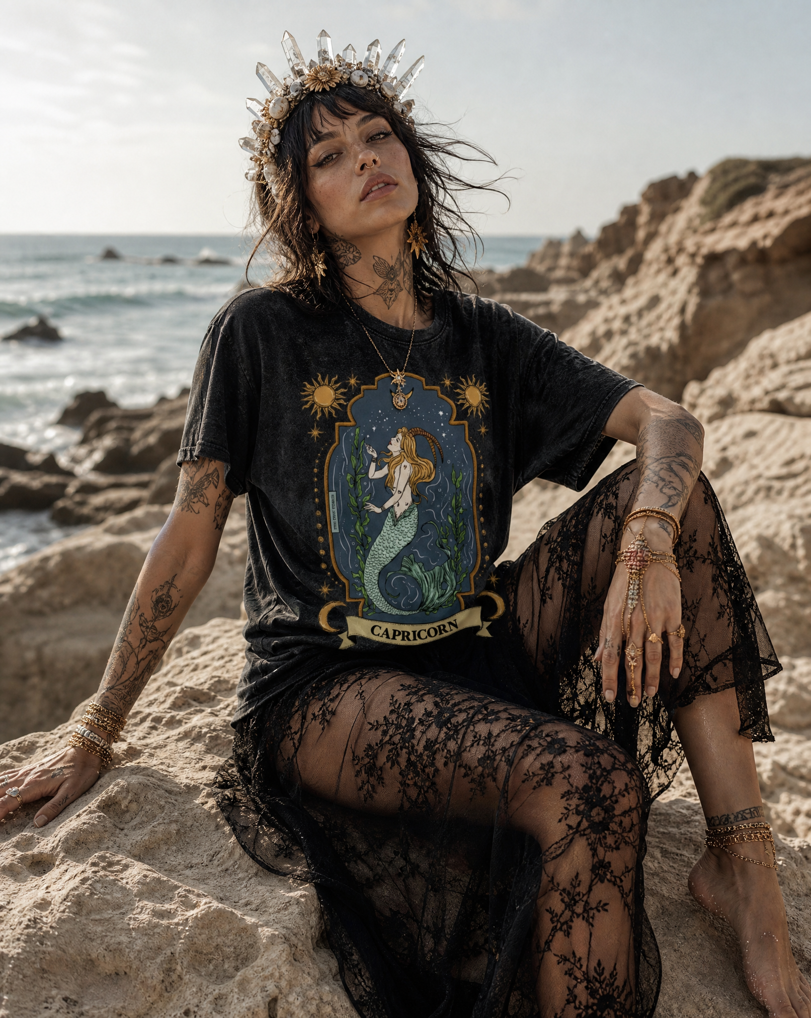 Capricorn // Snow Washed Oversized Cotton T-Shirt