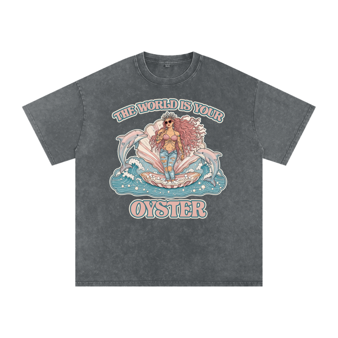 The World is Your Oyster // Snow Washed Oversized Cotton T-Shirt