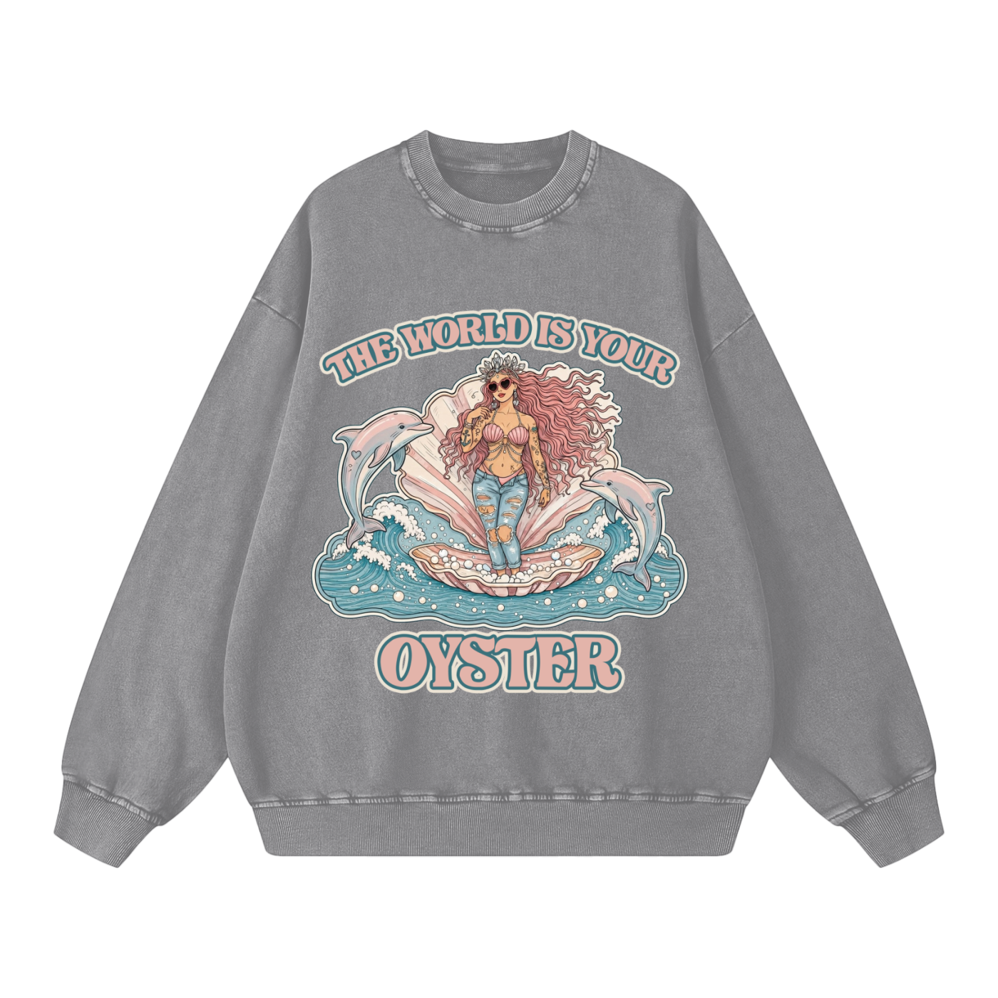 The World is Your Oyster // Snow Washed Oversized Sweatshirt