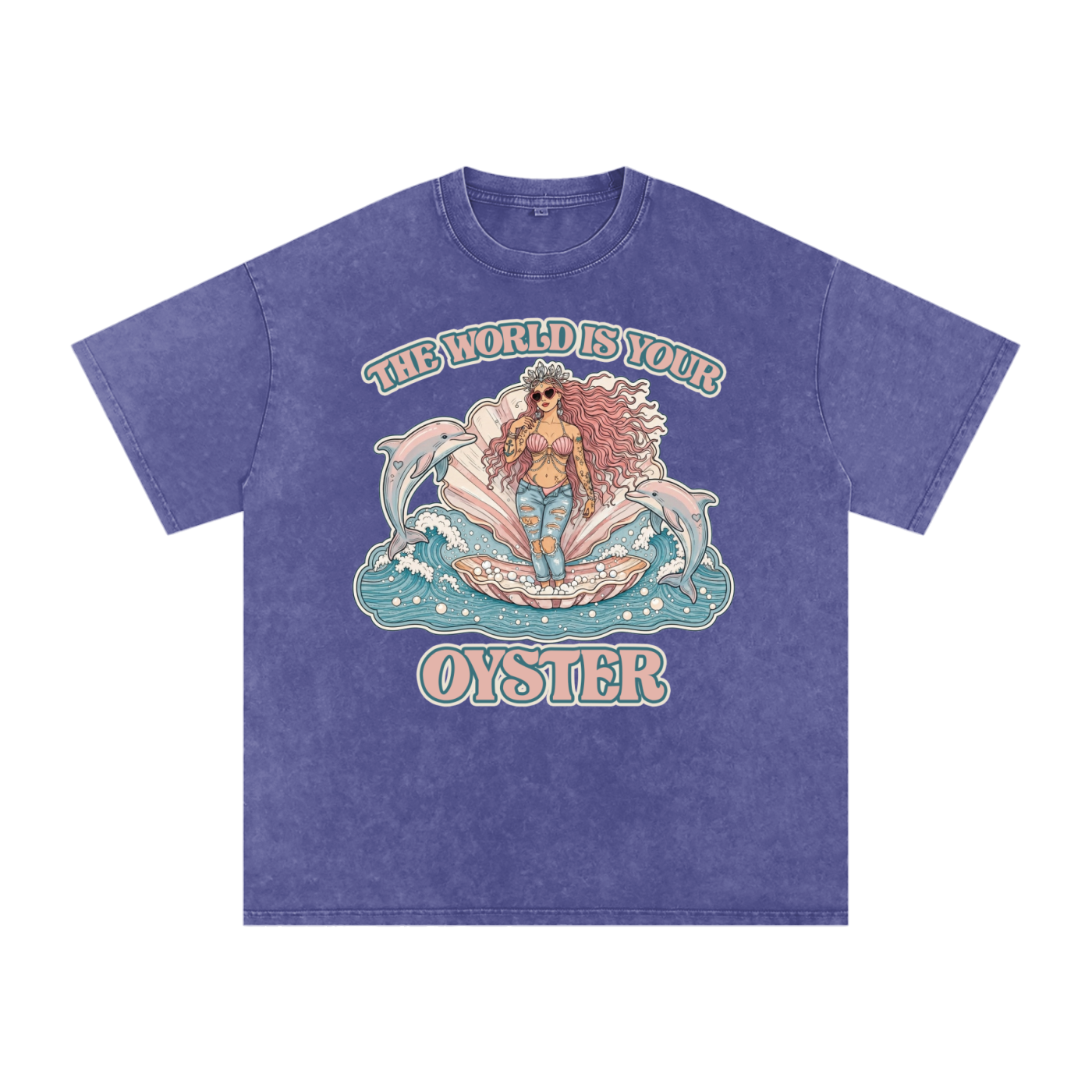 The World is Your Oyster // Snow Washed Oversized Cotton T-Shirt