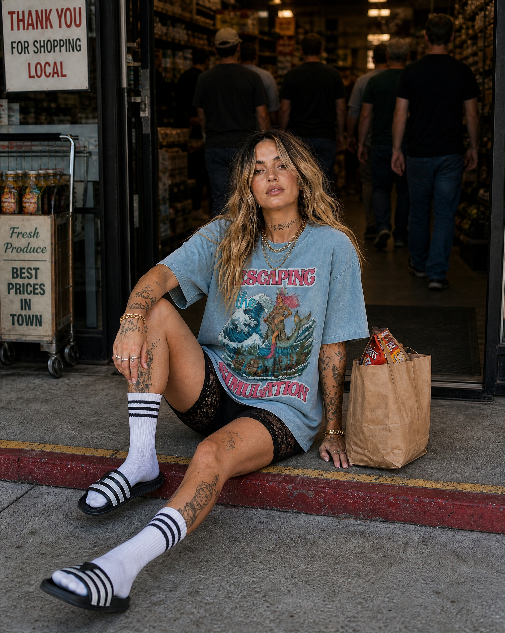 Escaping the Simulation // Snow Washed Oversized Cotton T-Shirt