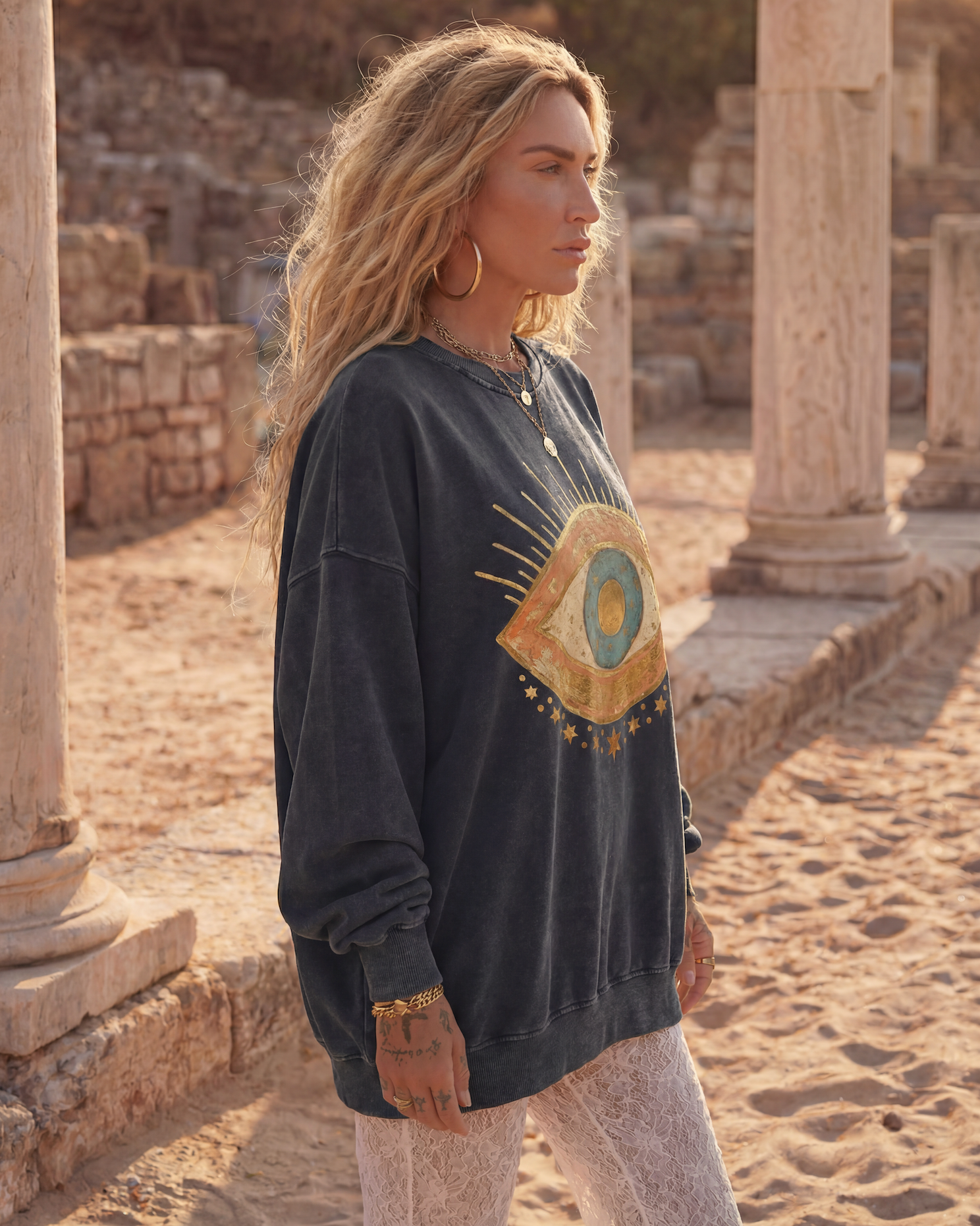 Evil Eye Milagro // Snow Washed Oversized Sweatshirt
