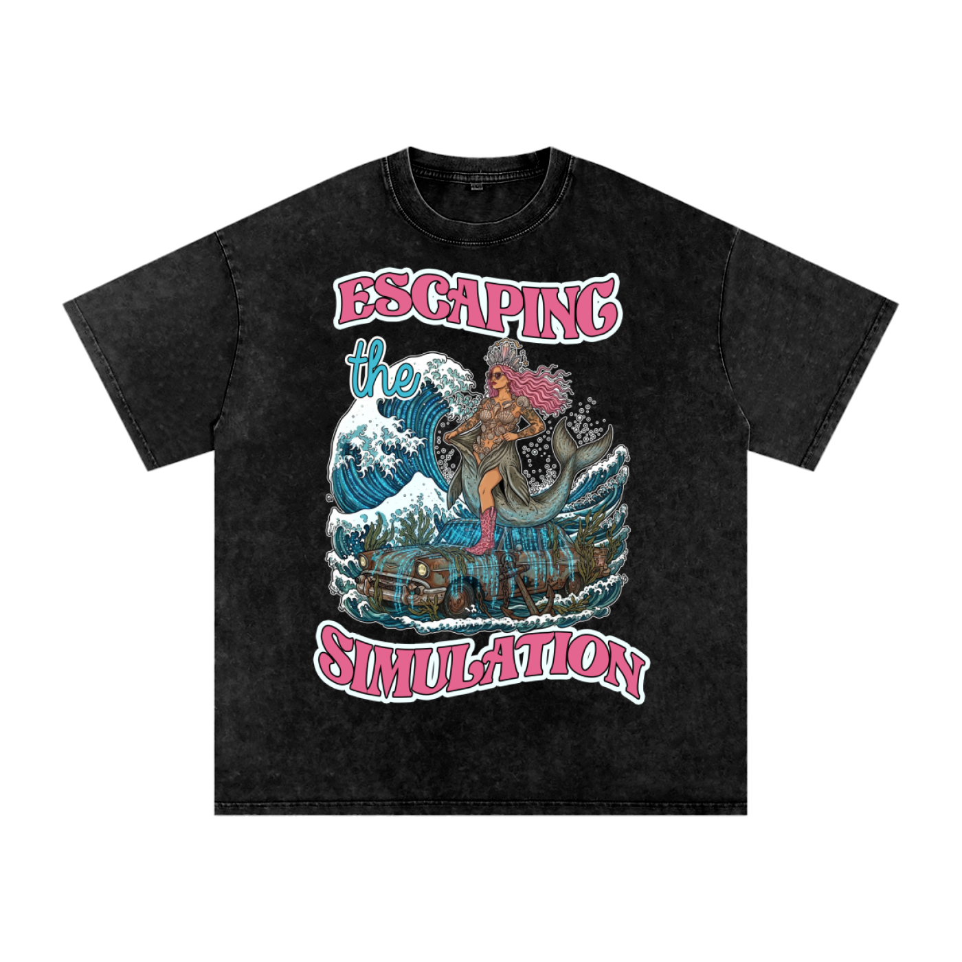 Escaping the Simulation // Snow Washed Oversized Cotton T-Shirt