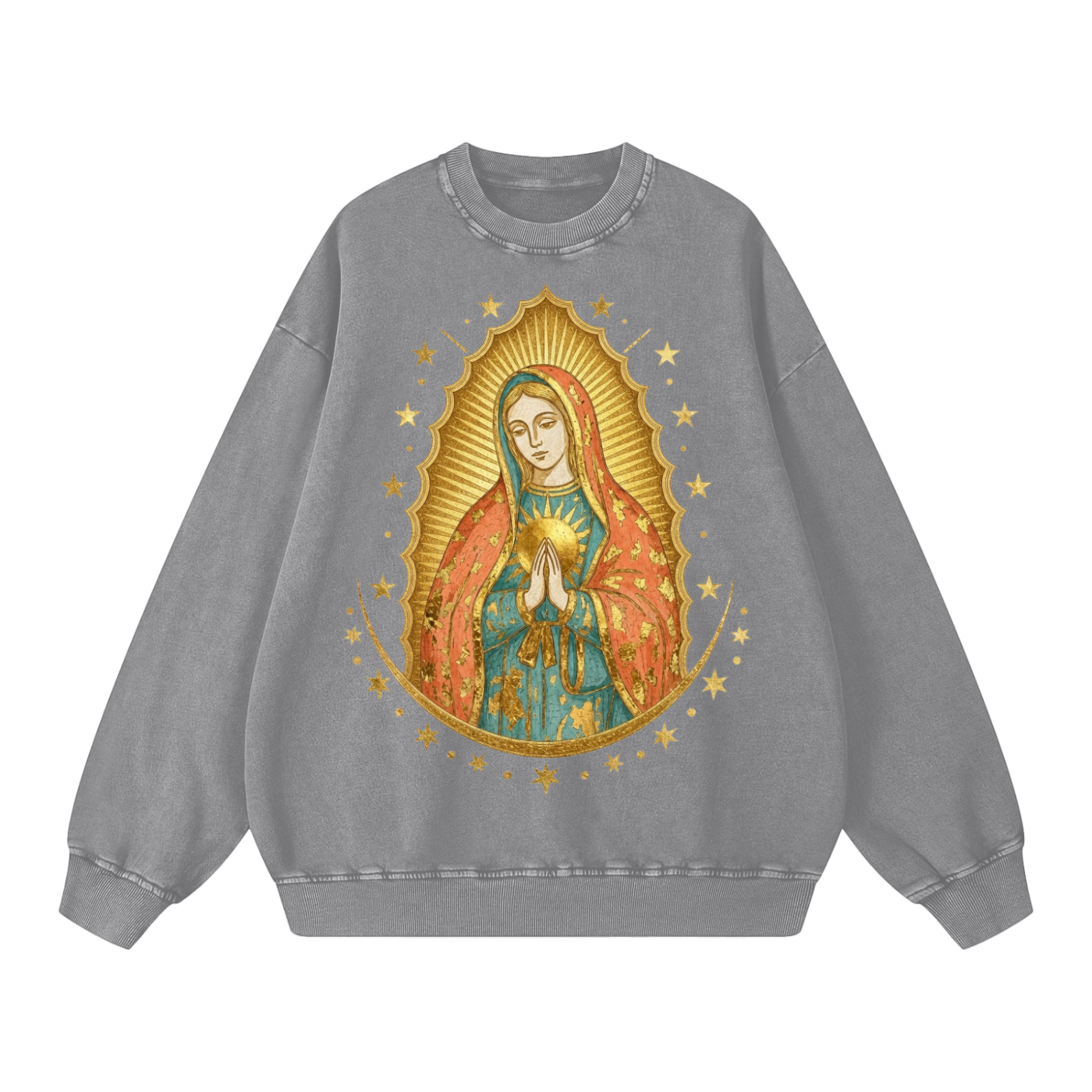 Virgin Mary MIlagro // Snow Washed Oversized Sweatshirt