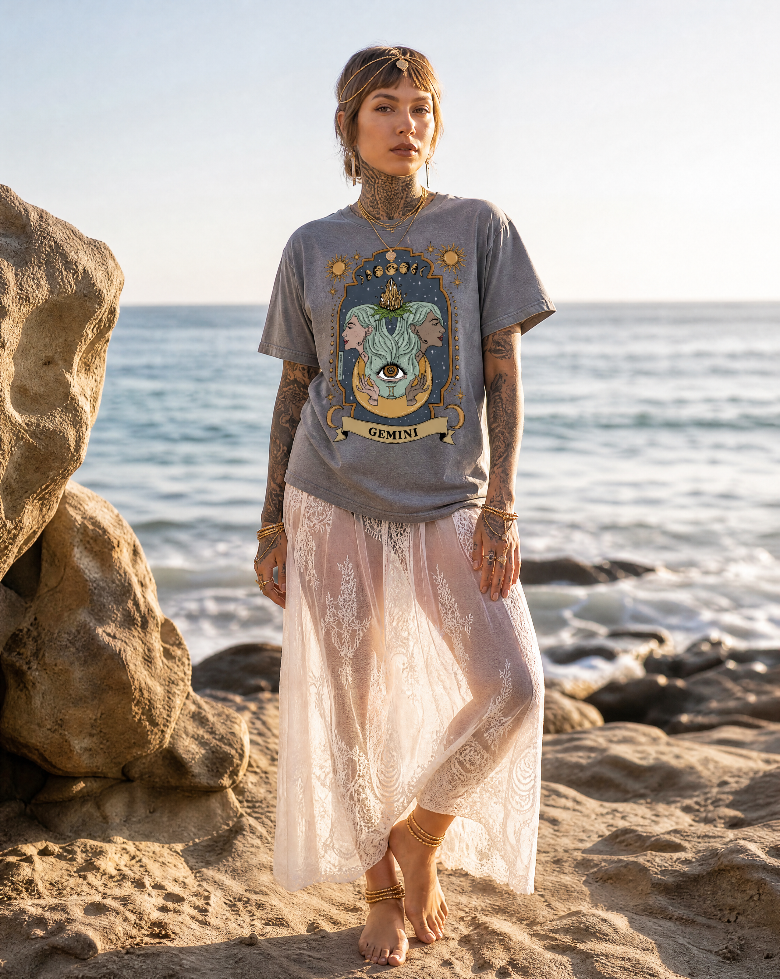Gemini // Snow Washed Oversized Cotton T-Shirt