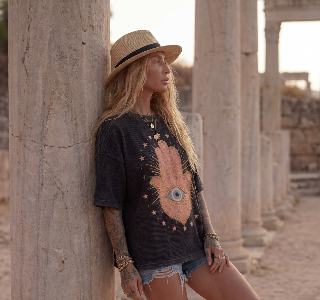 Hamsa Milagro // Textured Waffle Boxy T-Shirt