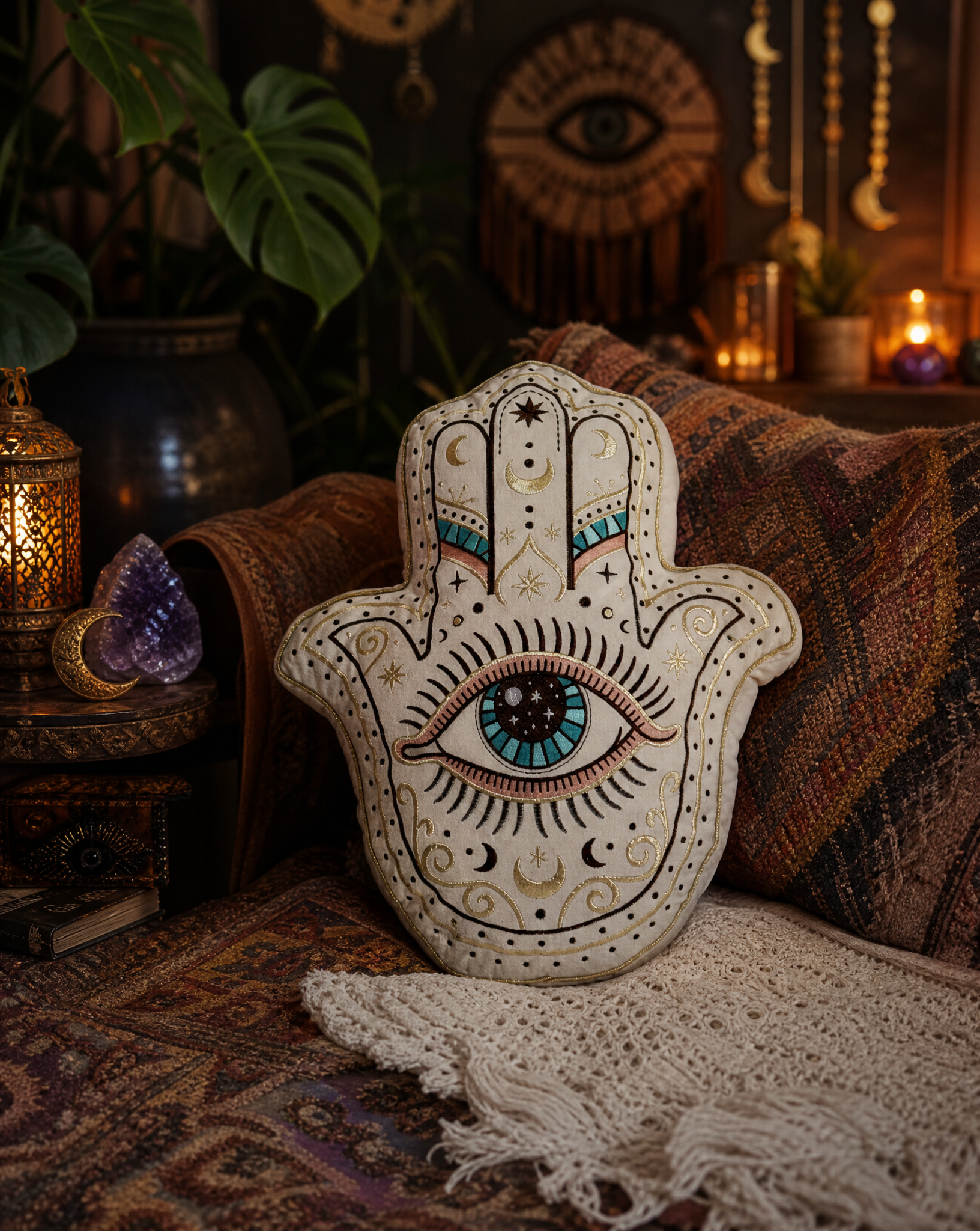 << HAMSA >> OVERSIZED PLUSH EMBROIDERED PILLOW