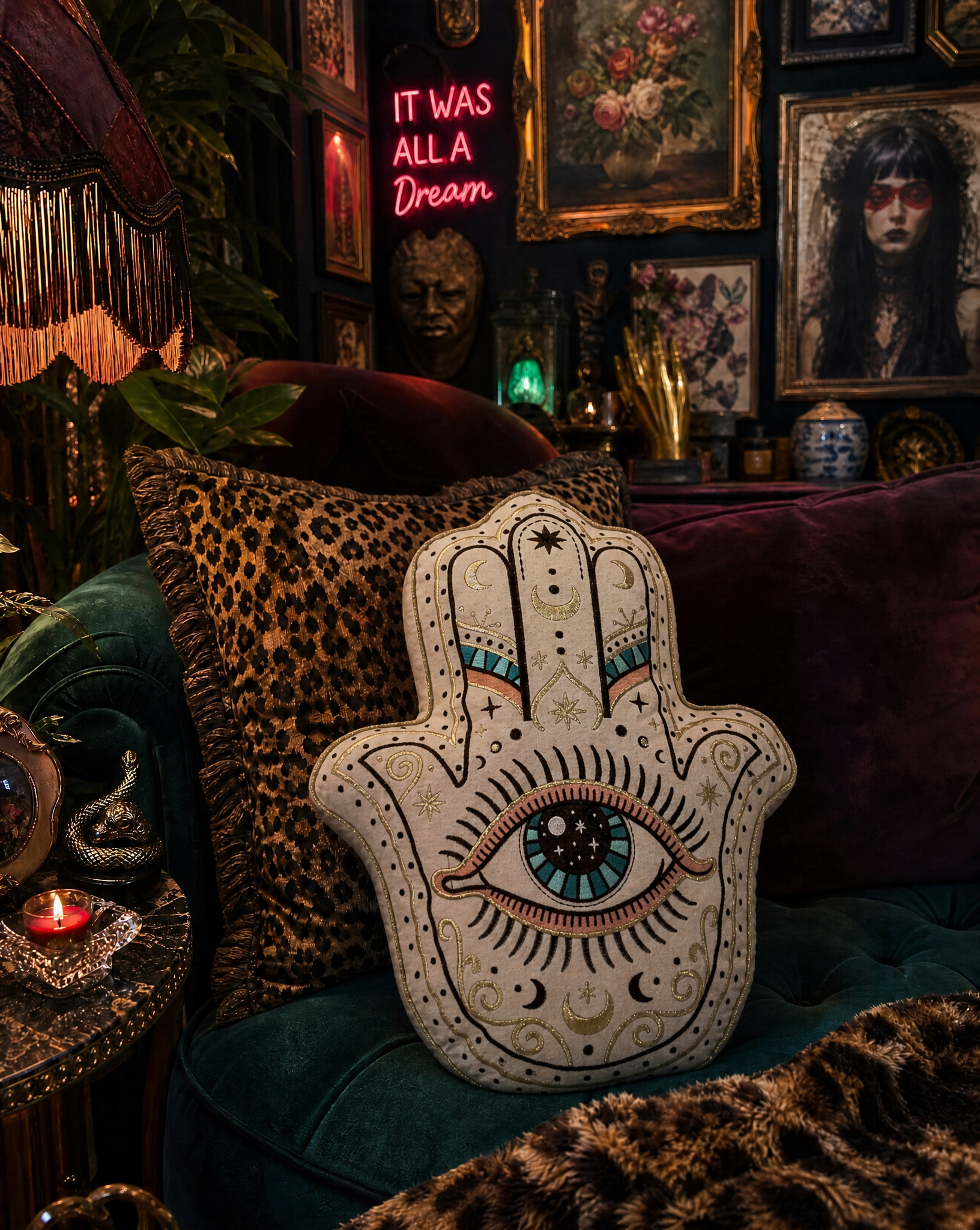 << HAMSA >> OVERSIZED PLUSH EMBROIDERED PILLOW