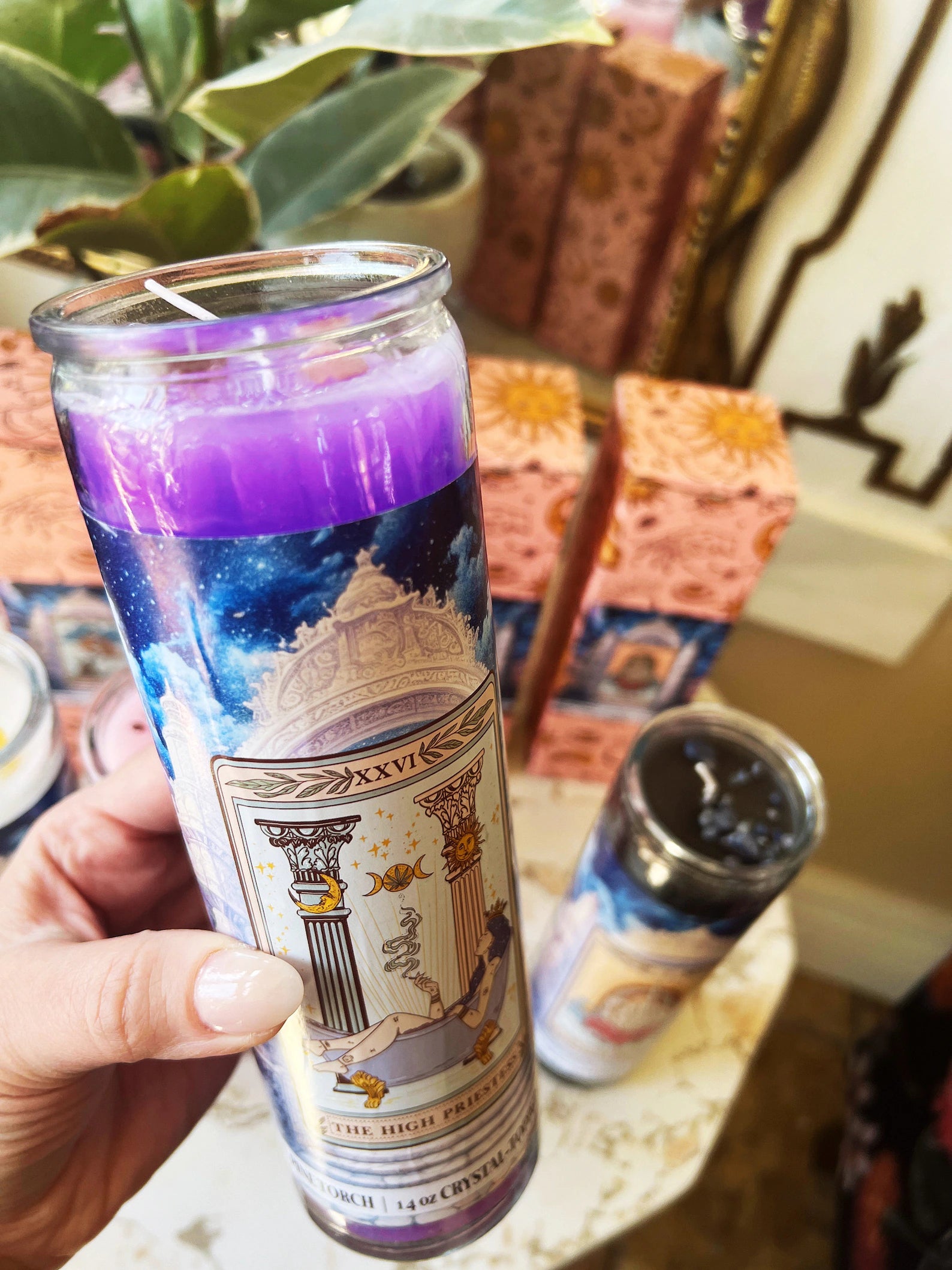 HIGH PRIESTESS // CRYSTAL TOPPED ALTAR CANDLE