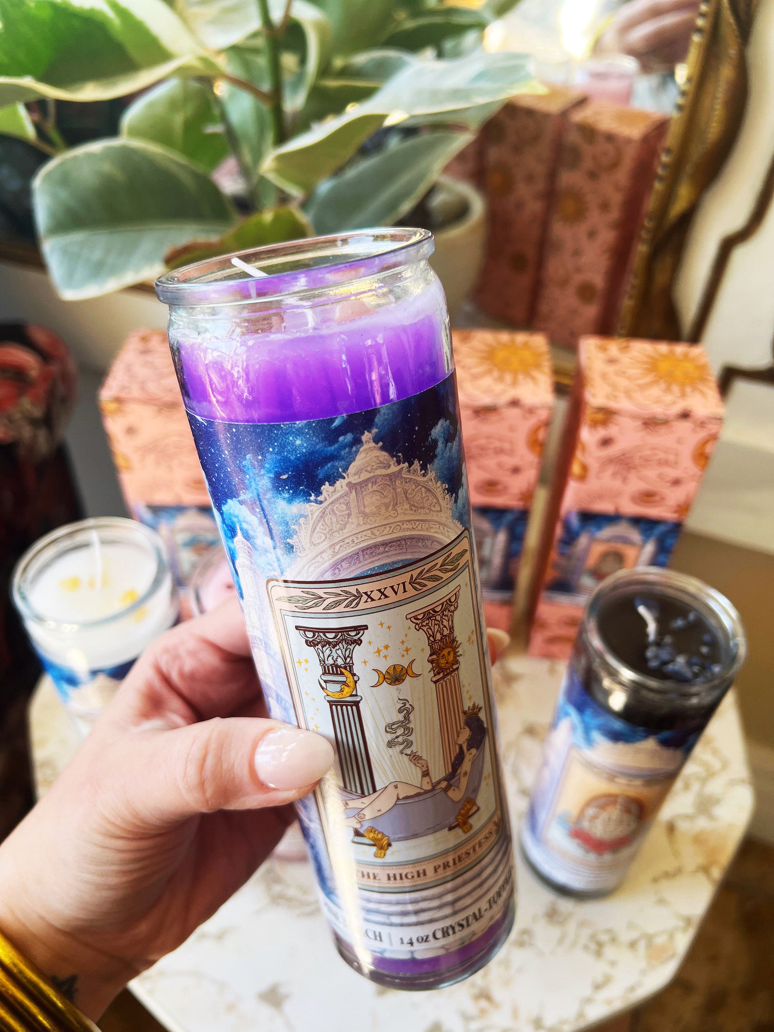 HIGH PRIESTESS // CRYSTAL TOPPED ALTAR CANDLE